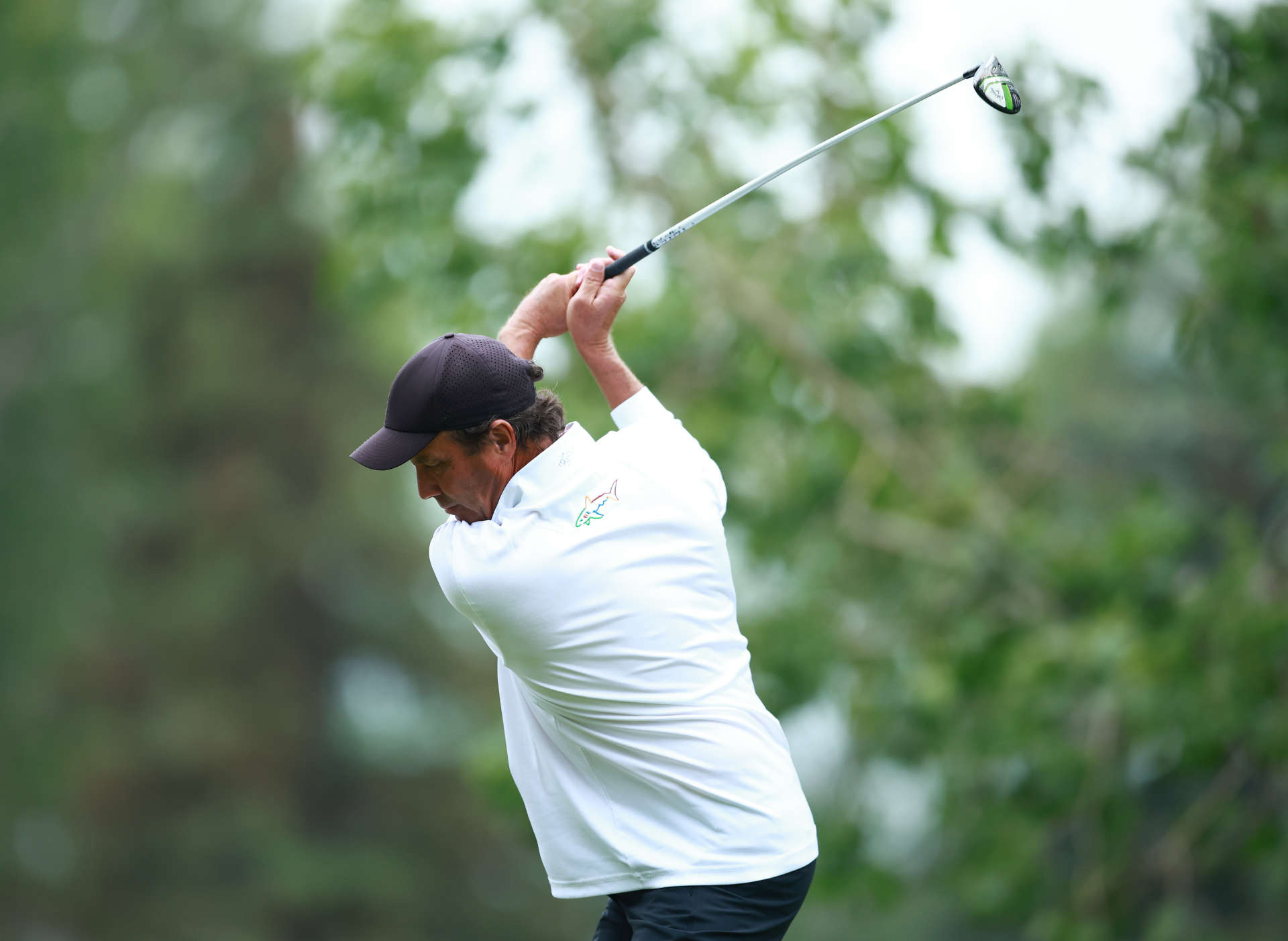 CALGARY, CANADA - AUGUST 16:  Stephen Ames of Canada hits his tee shot on the 7th hole during the first round of the Rogers Charity Classic at Canyon Meadows Golf & CC on August 16, 2024 in Calgary, Alberta, Canada.  (Photo by Vaughn Ridley/Getty Images)