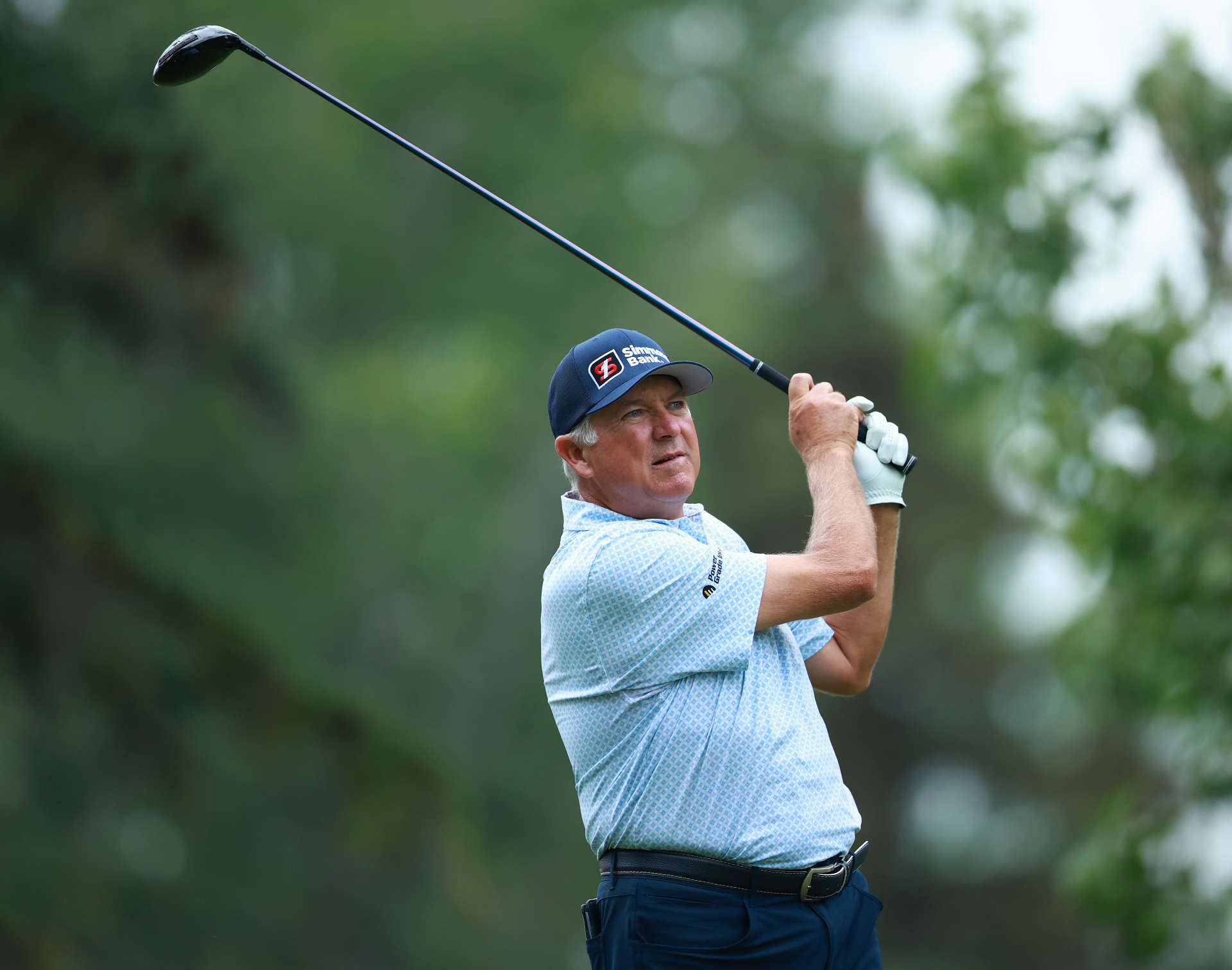 CALGARY, CANADA - AUGUST 16:  Ken Duke of the United States hits his tee shot on the seventh hole during the first round of the Rogers Charity Classic at Canyon Meadows Golf & CC on August 16, 2024 in Calgary, Alberta, Canada.  (Photo by Vaughn Ridley/Getty Images)