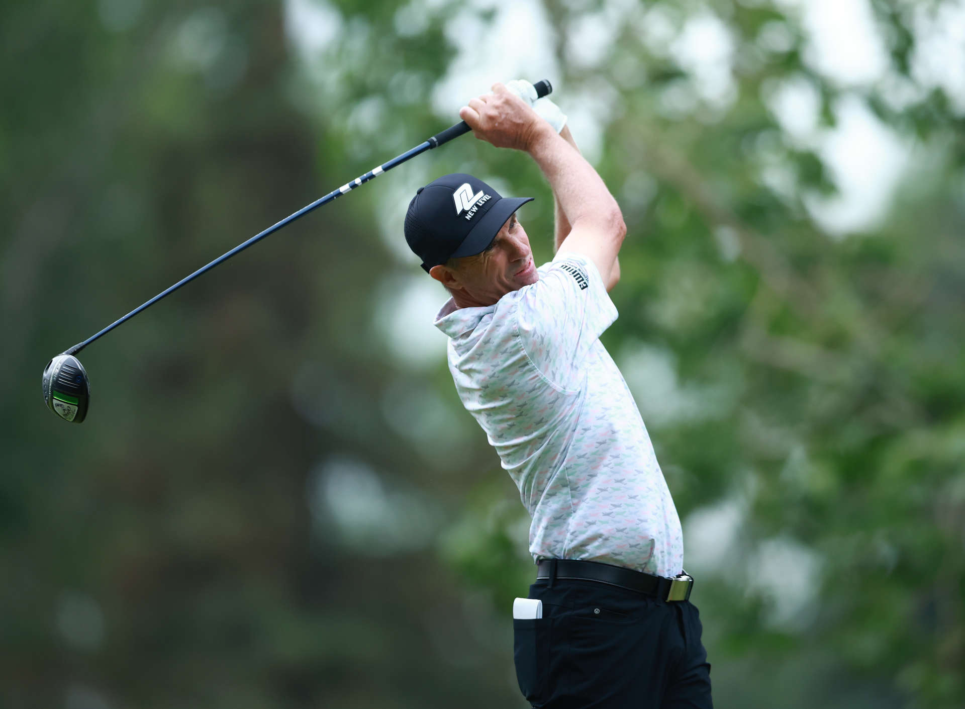 CALGARY, CANADA - AUGUST 16:  Steven Alker of New Zealand hits his tee shot on the seventh hole during the first round of the Rogers Charity Classic at Canyon Meadows Golf & CC on August 16, 2024 in Calgary, Alberta, Canada.  (Photo by Vaughn Ridley/Getty Images)