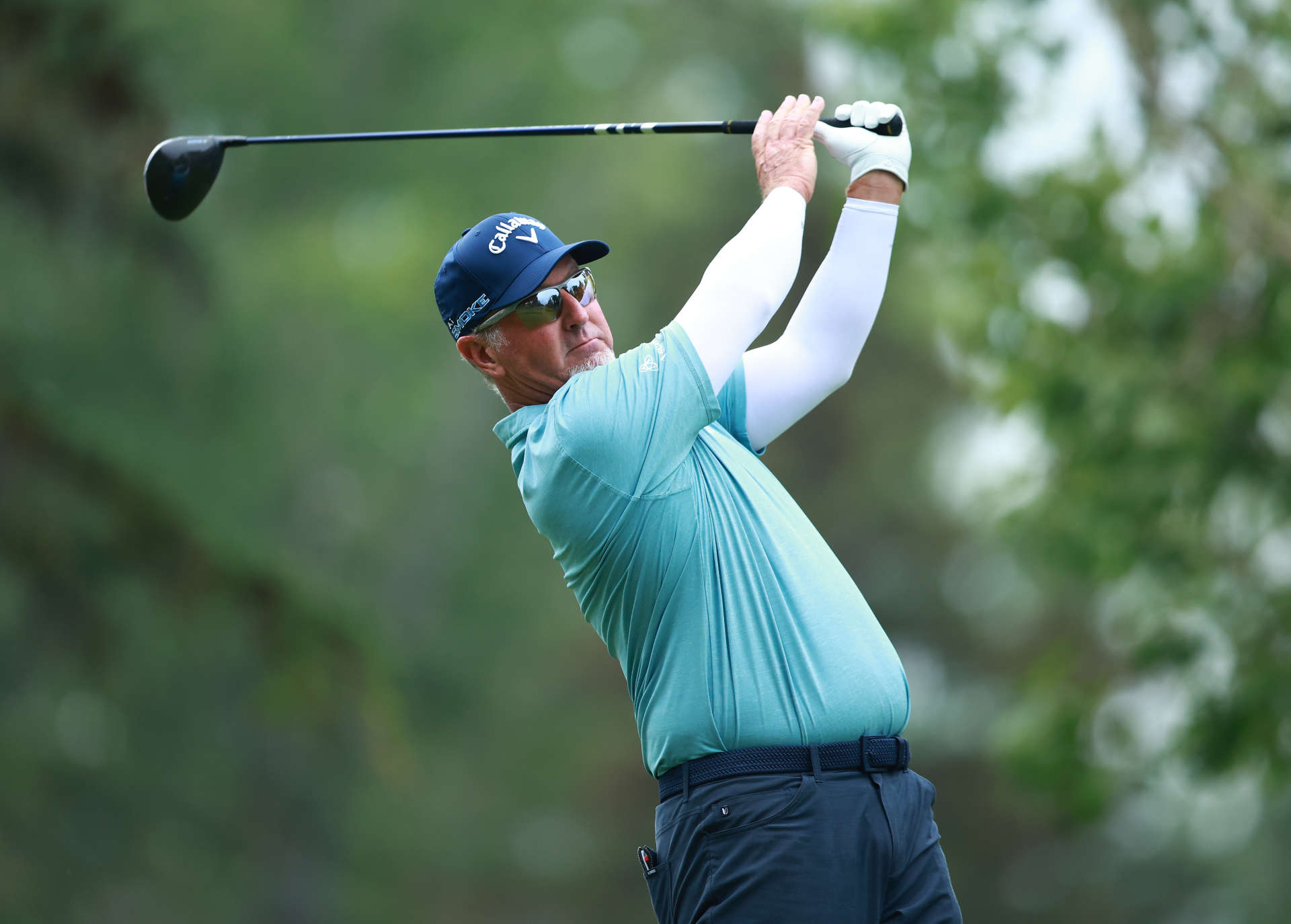 CALGARY, CANADA - AUGUST 16:  David Duval of the United States hits his tee shot on the seventh hole during the first round of the Rogers Charity Classic at Canyon Meadows Golf & CC on August 16, 2024 in Calgary, Alberta, Canada.  (Photo by Vaughn Ridley/Getty Images)
