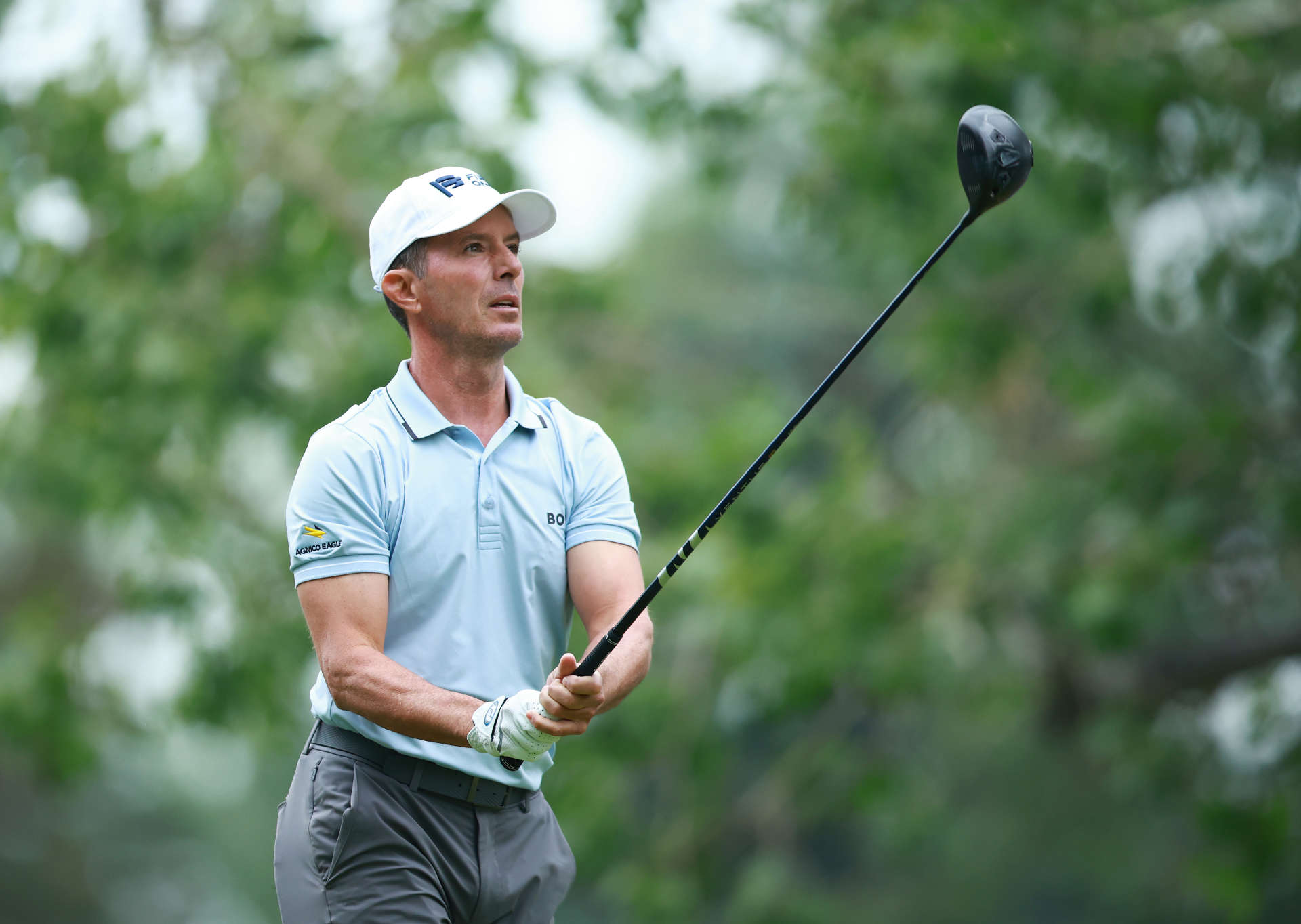 CALGARY, CANADA - AUGUST 16:  Mike Weir of Canada hits his tee shot on the seventh hole during the first round of the Rogers Charity Classic at Canyon Meadows Golf & CC on August 16, 2024 in Calgary, Alberta, Canada.  (Photo by Vaughn Ridley/Getty Images)