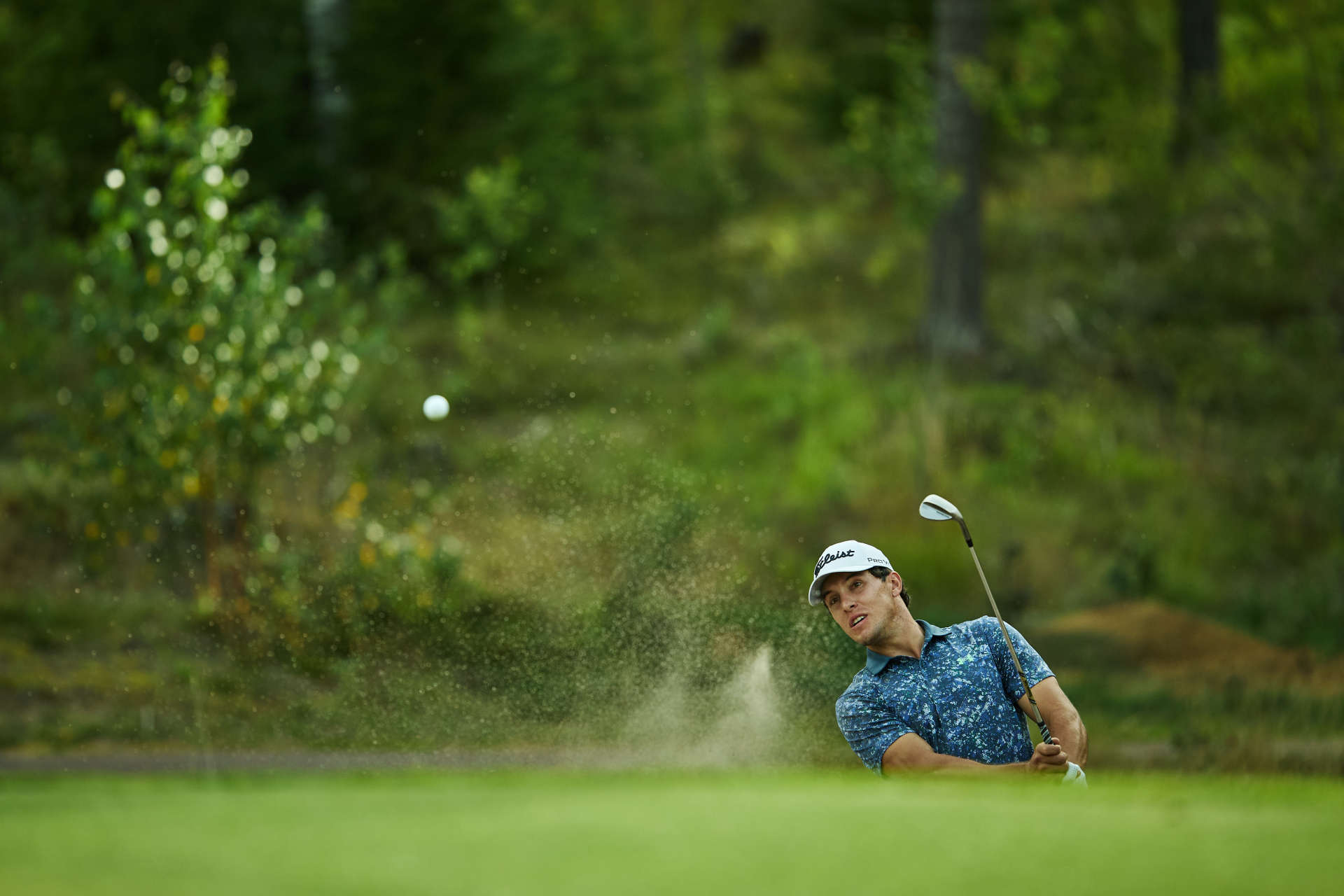 VIERUMAKI, FINLAND - AUGUST 17: Zan Luka Stirn of Slovenia plays from the bunkeron day three of the Vierumaki Finnish Challenge supported by Finnish Golf Union 2024 at Vierumäki Resort on August 17, 2024 in Vierumaki, Finland. (Photo by Joosep Martinson/Getty Images)