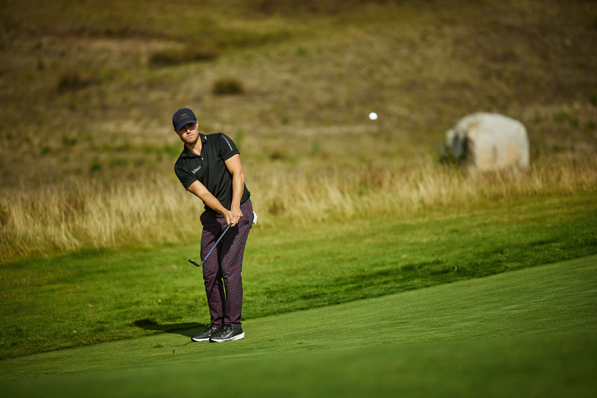 VIERUMAKI, FINLAND - AUGUST 17: Tobias Eden of Sweden chipps on day three of the Vierumaki Finnish Challenge supported by Finnish Golf Union 2024 at Vierumäki Resort on August 17, 2024 in Vierumaki, Finland. (Photo by Joosep Martinson/Getty Images)