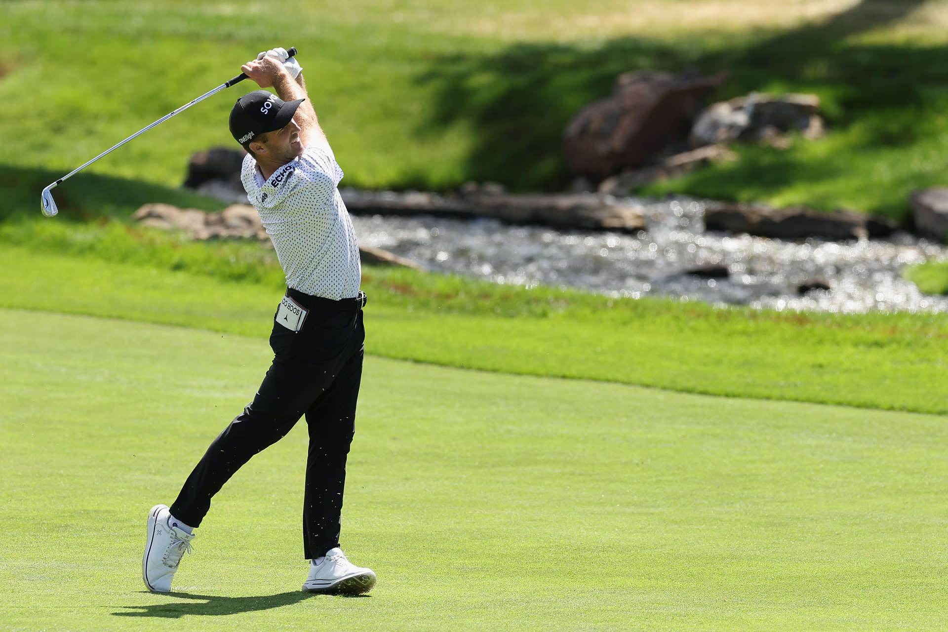CASTLE ROCK, COLORADO - AUGUST 22: Denny McCarthy of the United States plays his second shot on the 17th hole during the first round of the BMW Championship at Castle Pines Golf Club on August 22, 2024 in Castle Rock, Colorado. (Photo by Christian Petersen/Getty Images)