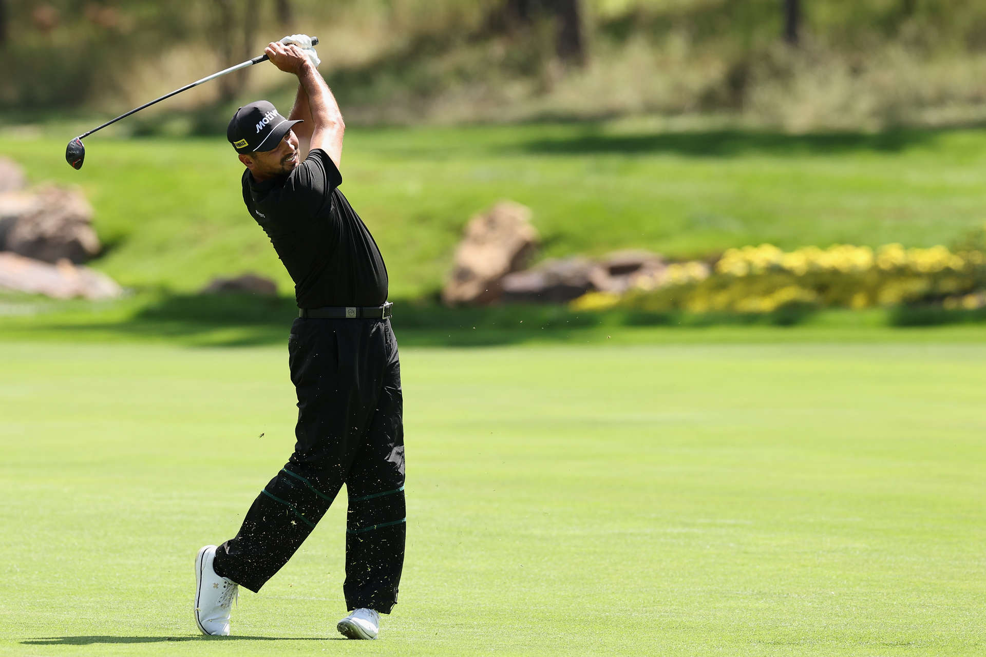 CASTLE ROCK, COLORADO - AUGUST 22: Jason Day of Australia plays his second shot on the 17th hole during the first round of the BMW Championship at Castle Pines Golf Club on August 22, 2024 in Castle Rock, Colorado. (Photo by Christian Petersen/Getty Images)