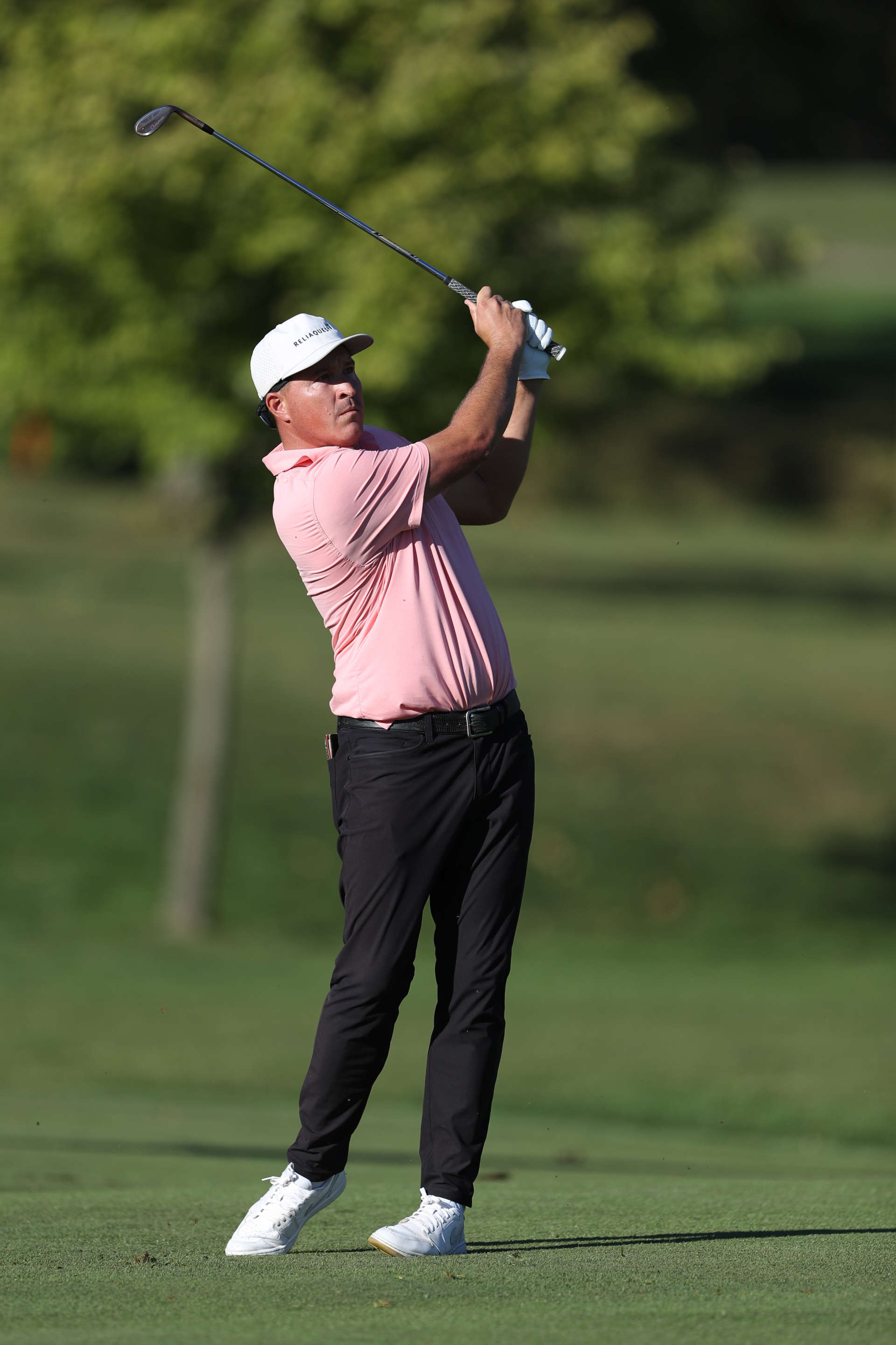 COLUMBUS, OHIO - SEPTEMBER 21: Kevin Roy of the United States plays a shot on the 18th hole during the third round of the Nationwide Children's Hospital Championship 2024 at Ohio State University Golf Club on September 21, 2024 in Columbus, Ohio. (Photo by Raj Mehta/Getty Images)