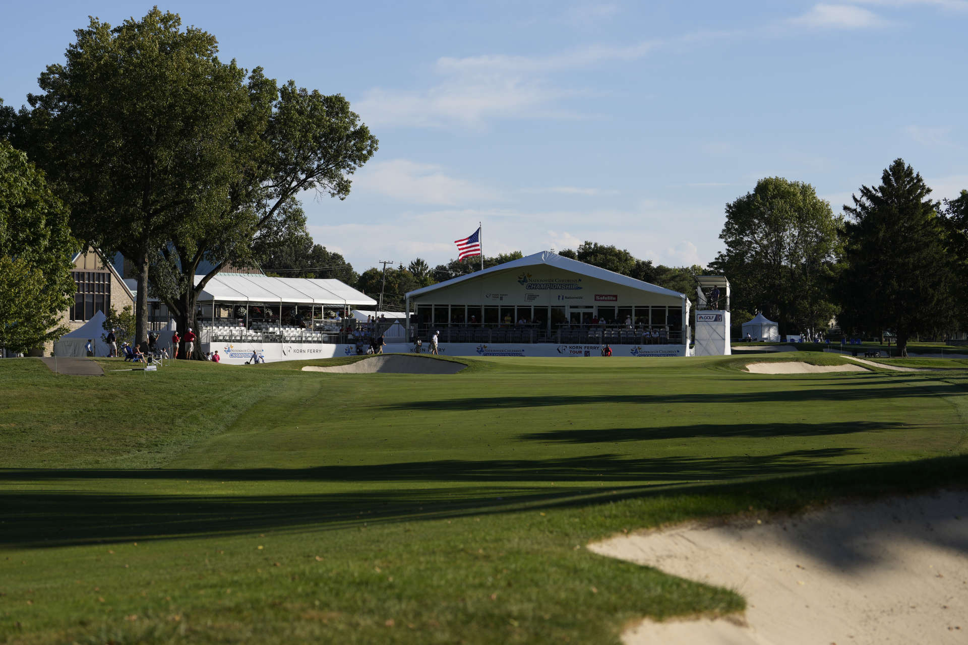 COLUMBUS, OHIO - SEPTEMBER 21: A view of the 18th hole during the third round of the Nationwide Children's Hospital Championship 2024 at Ohio State University Golf Club on September 21, 2024 in Columbus, Ohio. (Photo by Raj Mehta/Getty Images)