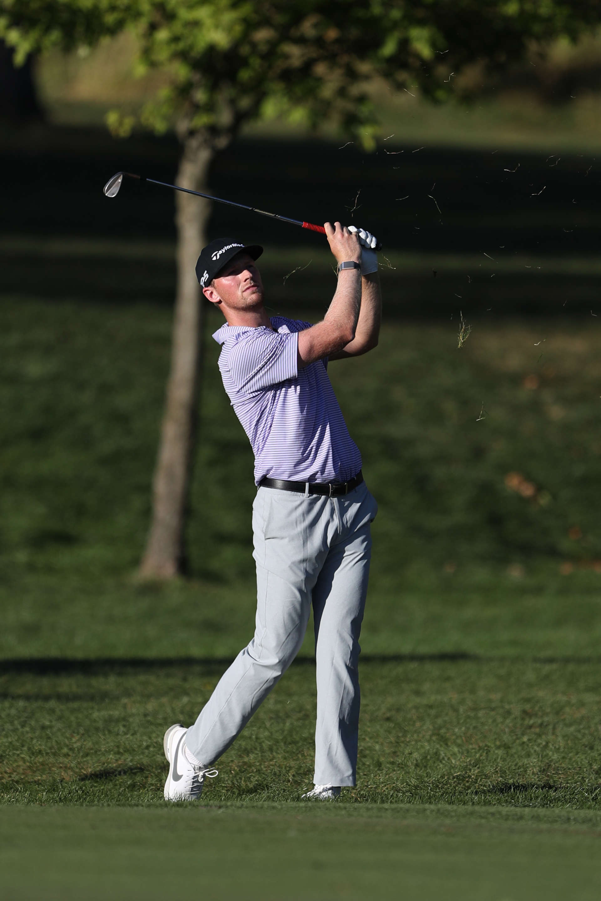 COLUMBUS, OHIO - SEPTEMBER 21: Pontus Nyholm of Sweden plays a shot on the 18th hole during the third round of the Nationwide Children's Hospital Championship 2024 at Ohio State University Golf Club on September 21, 2024 in Columbus, Ohio. (Photo by Raj Mehta/Getty Images)