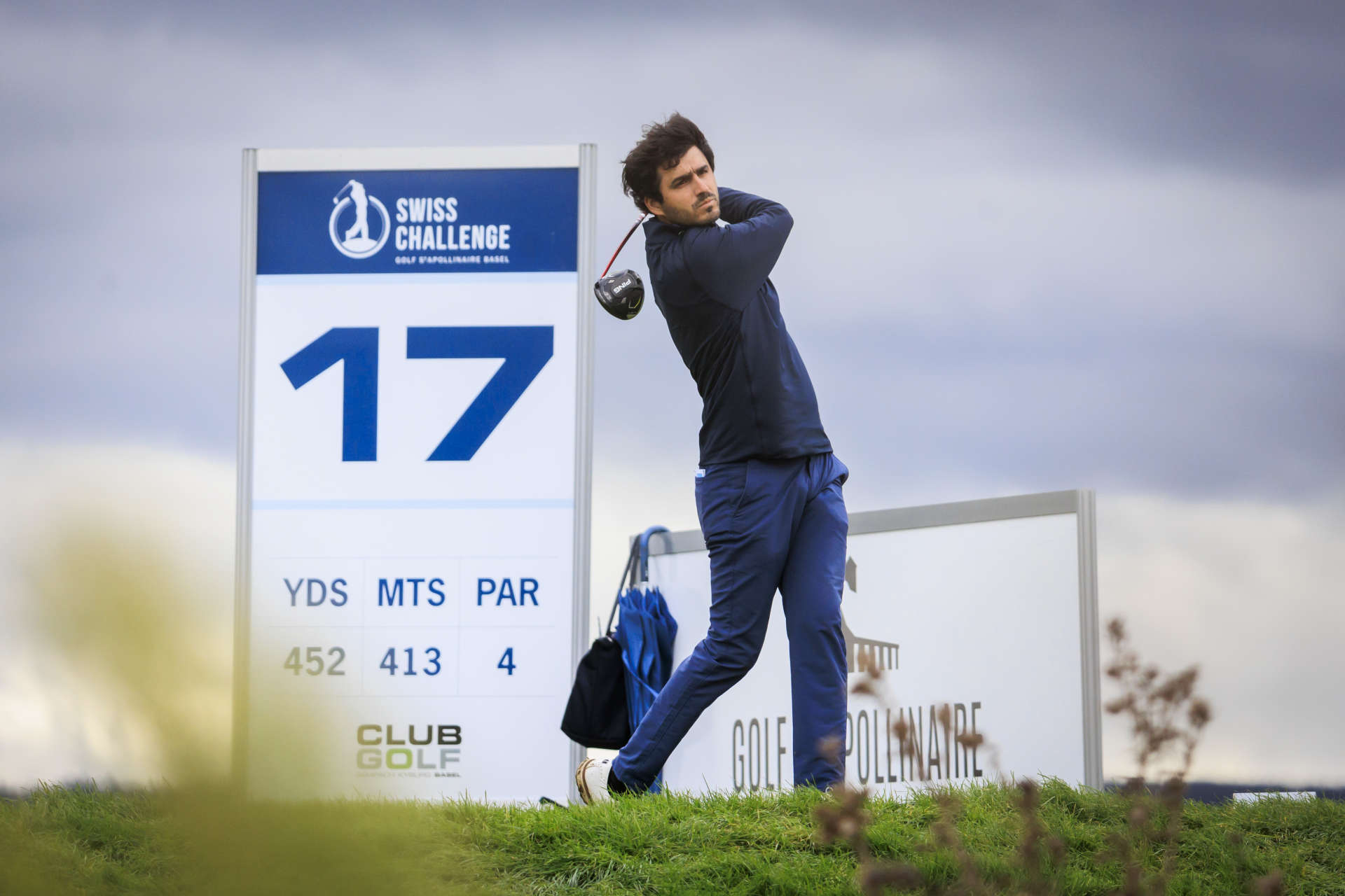 FOLGENSBOURG, FRANCE - SEPTEMBER 27: Javier Sainz of Spain tees off on the seventeenth tee on day two of the Swiss Challenge 2024 at Golf Saint Apollinaire on September 27, 2024 in Folgensbourg, France. (Photo by Jan Hetfleisch/Getty Images)