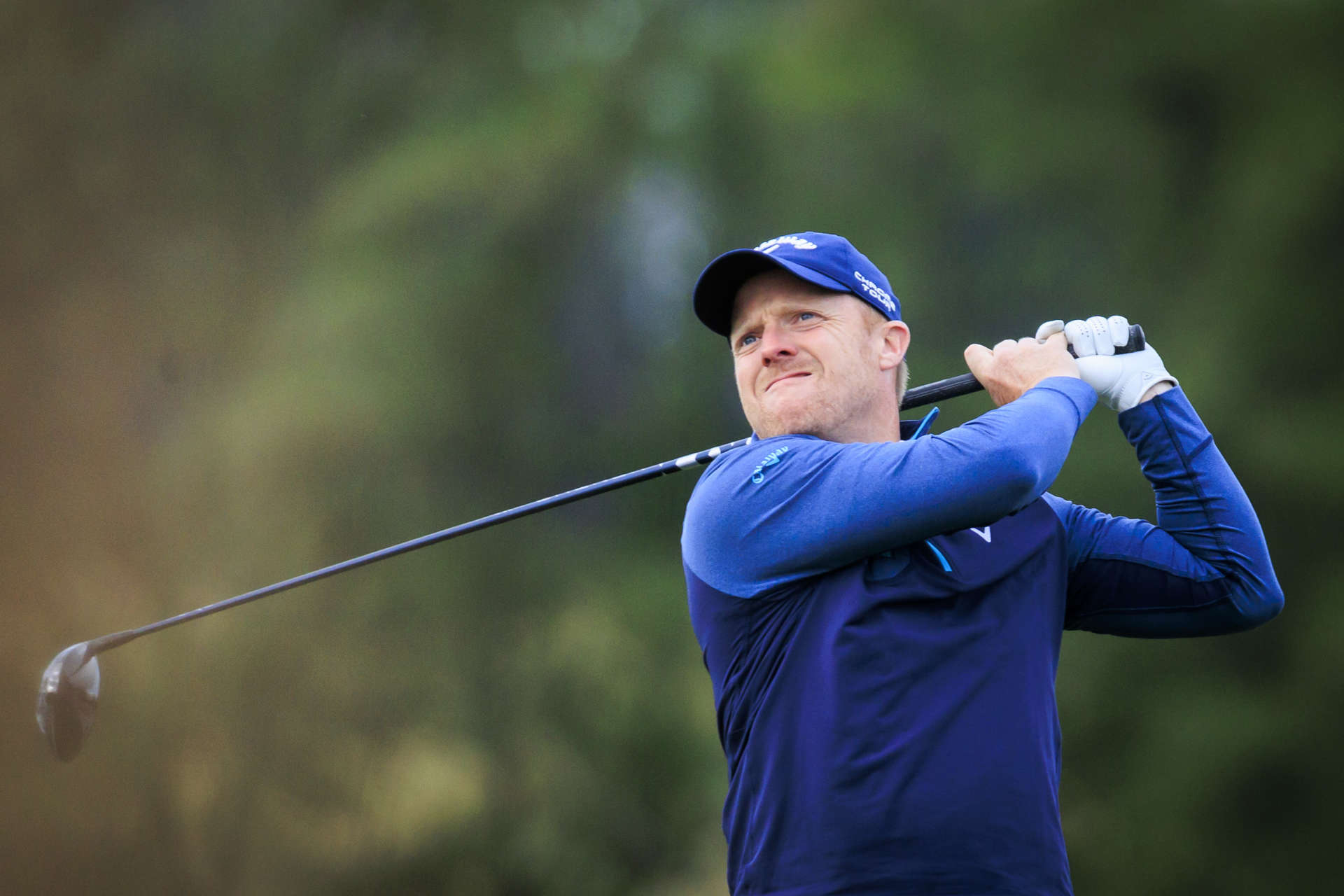 FOLGENSBOURG, FRANCE - SEPTEMBER 27: David Horsey of England tees off at the sixteenth tee on day two of the Swiss Challenge 2024 at Golf Saint Apollinaire on September 27, 2024 in Folgensbourg, France. (Photo by Jan Hetfleisch/Getty Images)