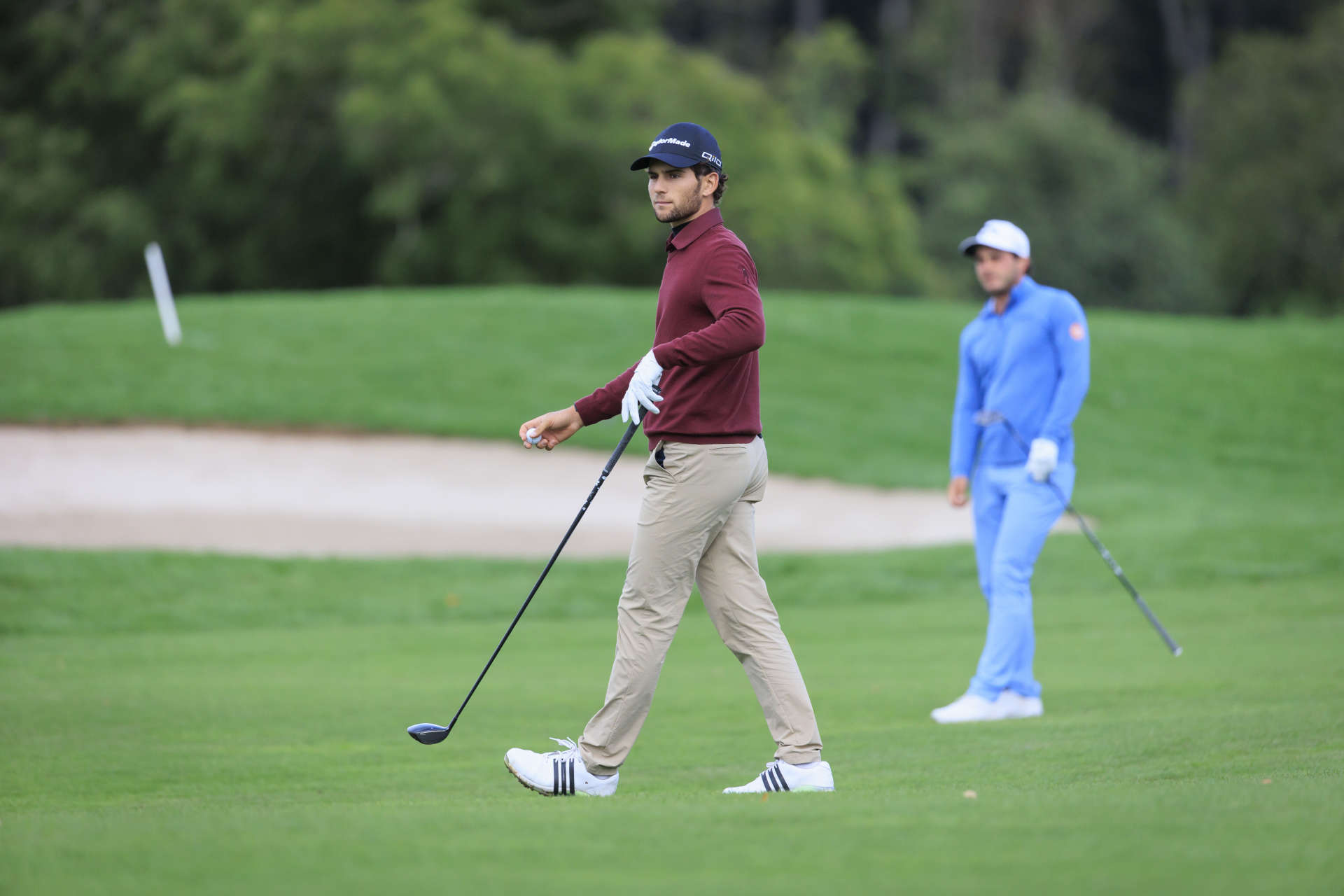 FOLGENSBOURG, FRANCE - SEPTEMBER 27: Angel Ayora of Spain prepares for his second shot on the first hole on day two of the Swiss Challenge 2024 at Golf Saint Apollinaire on September 27, 2024 in Folgensbourg, France. (Photo by Jan Hetfleisch/Getty Images)