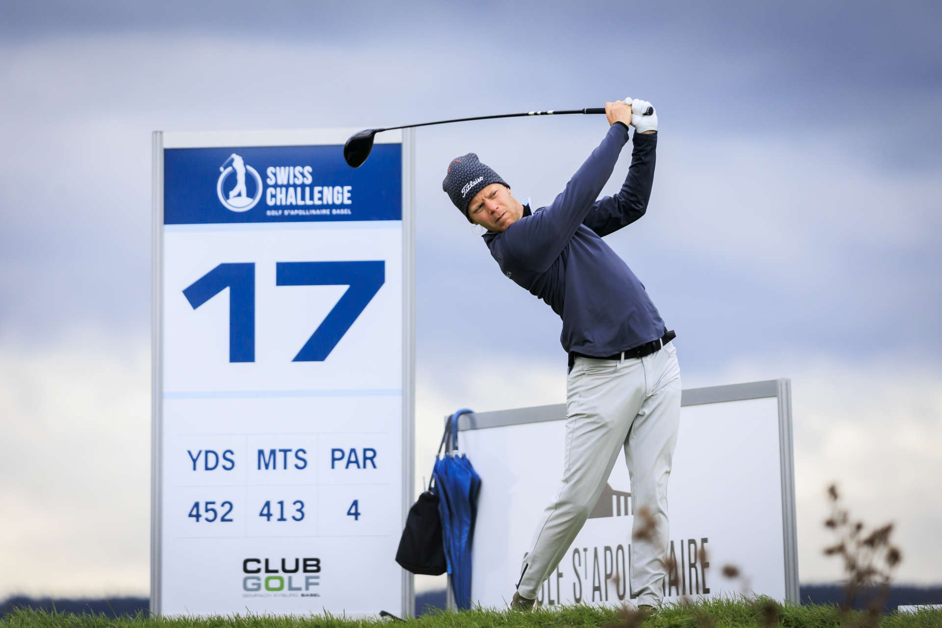 FOLGENSBOURG, FRANCE - SEPTEMBER 27: Gudmundur Kristjansson of Iceland tees off on the seventeenth tee on day two of the Swiss Challenge 2024 at Golf Saint Apollinaire on September 27, 2024 in Folgensbourg, France. (Photo by Jan Hetfleisch/Getty Images)