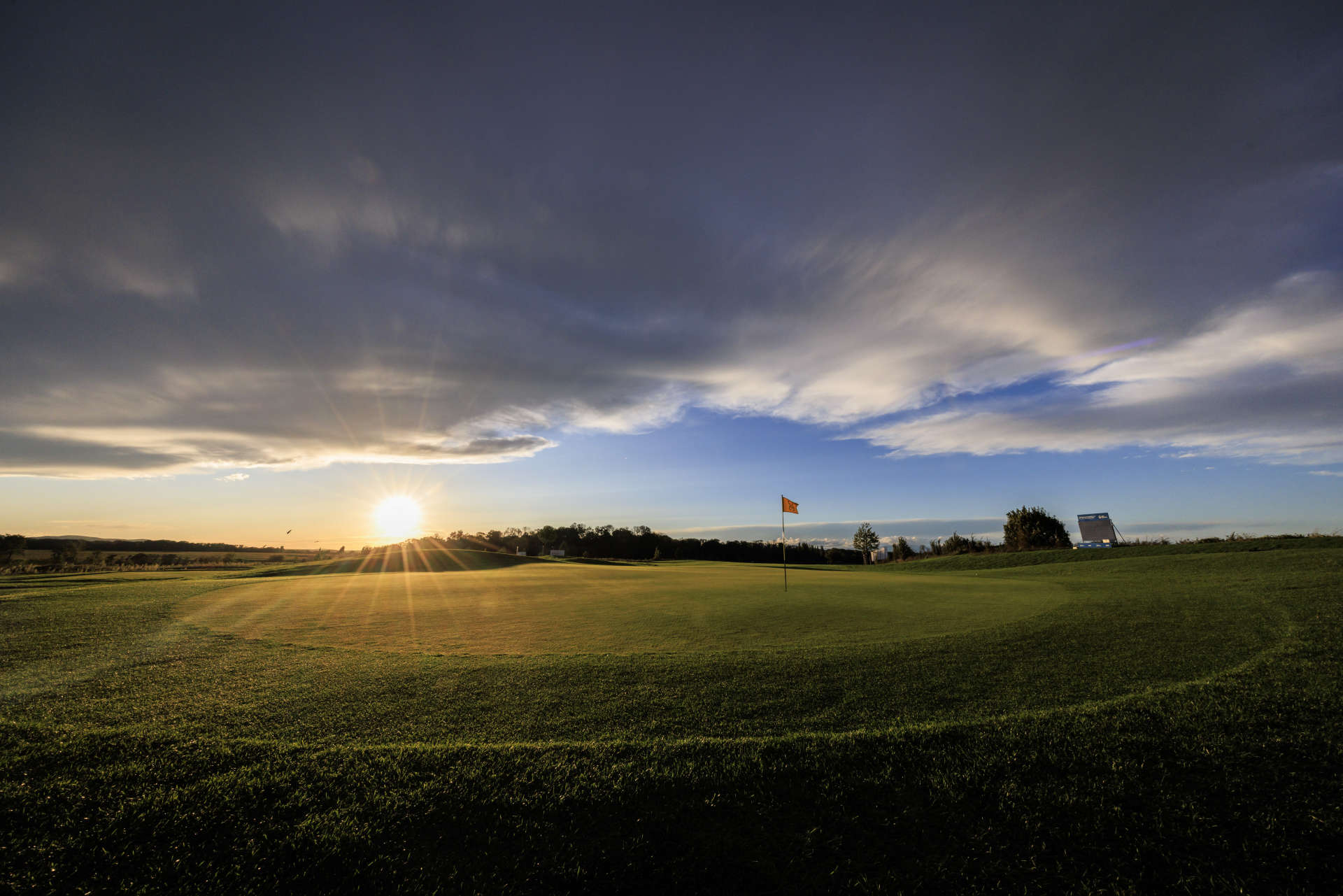 FOLGENSBOURG, FRANCE - SEPTEMBER 27: A general view of the ninth hole on day two of the Swiss Challenge 2024 at Golf Saint Apollinaire on September 27, 2024 in Folgensbourg, France. (Photo by Jan Hetfleisch/Getty Images)