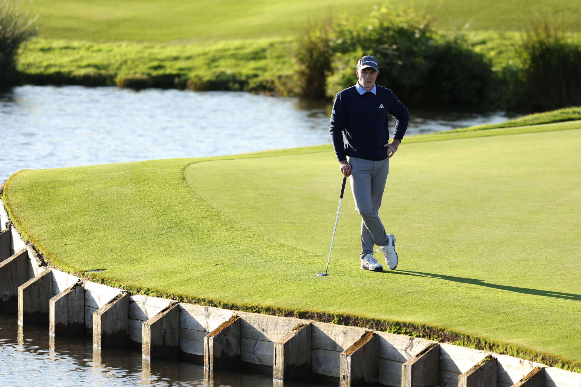 GUYANCOURT, FRANCE - OCTOBER 11: Jayden Schaper of South Africa looks on before he putts on the 18th green on day two of the FedEx Open de France 2024 at Le Golf National on October 11, 2024 in Guyancourt, France. (Photo by Warren Little/Getty Images)