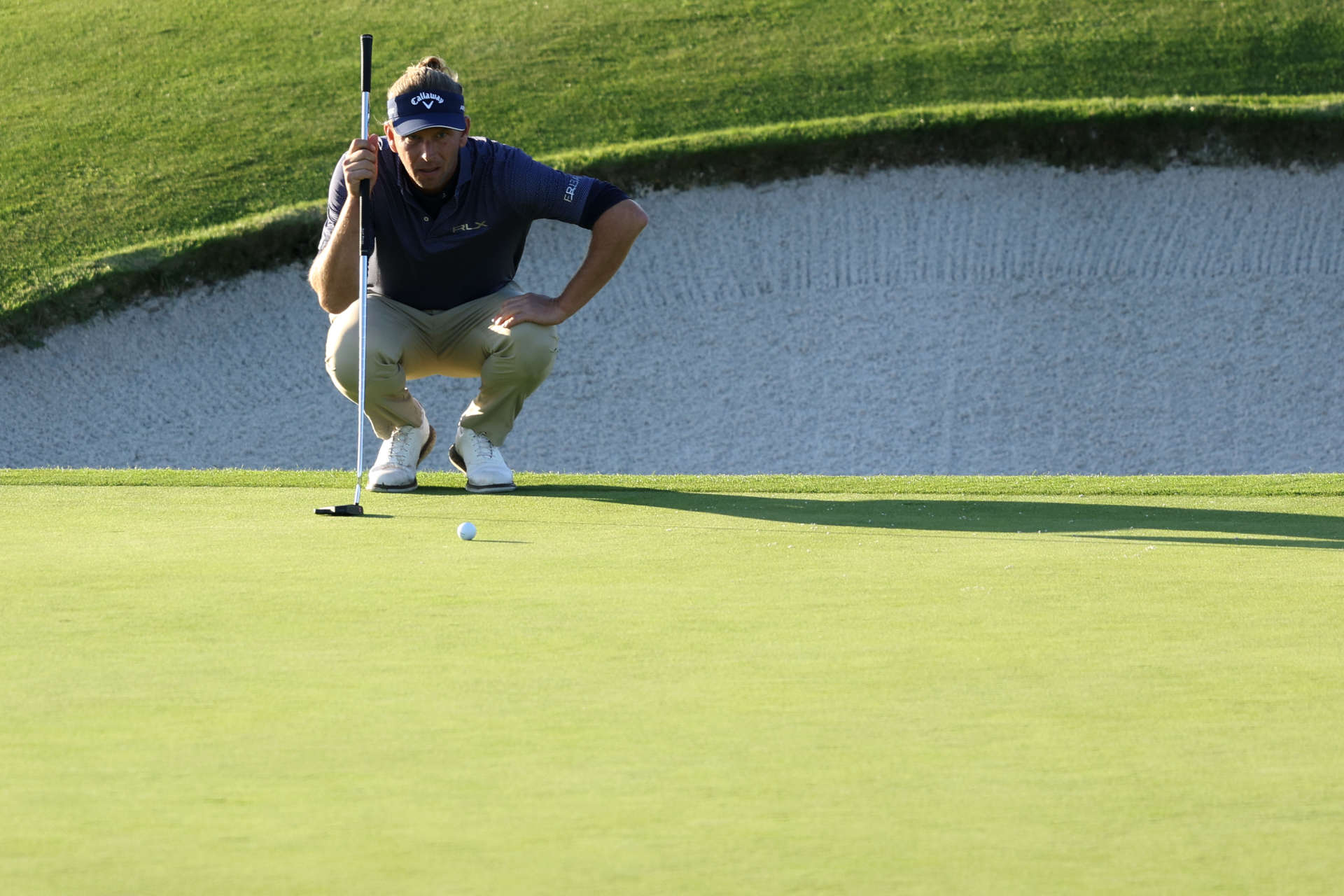 GUYANCOURT, FRANCE - OCTOBER 11: Marcel Siem of Germany celebrates putts on the 18th green on day two of the FedEx Open de France 2024 at Le Golf National on October 11, 2024 in Guyancourt, France. (Photo by Warren Little/Getty Images)
