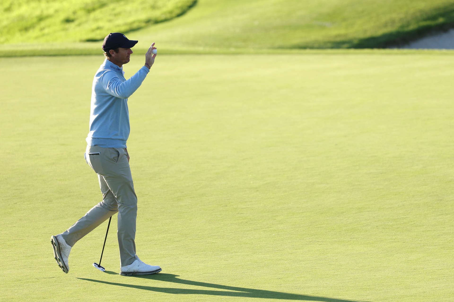 GUYANCOURT, FRANCE - OCTOBER 11: Nicolas Colsaerts of Belgium celebrates after his putt on the 18th green on day two of the FedEx Open de France 2024 at Le Golf National on October 11, 2024 in Guyancourt, France. (Photo by Warren Little/Getty Images)