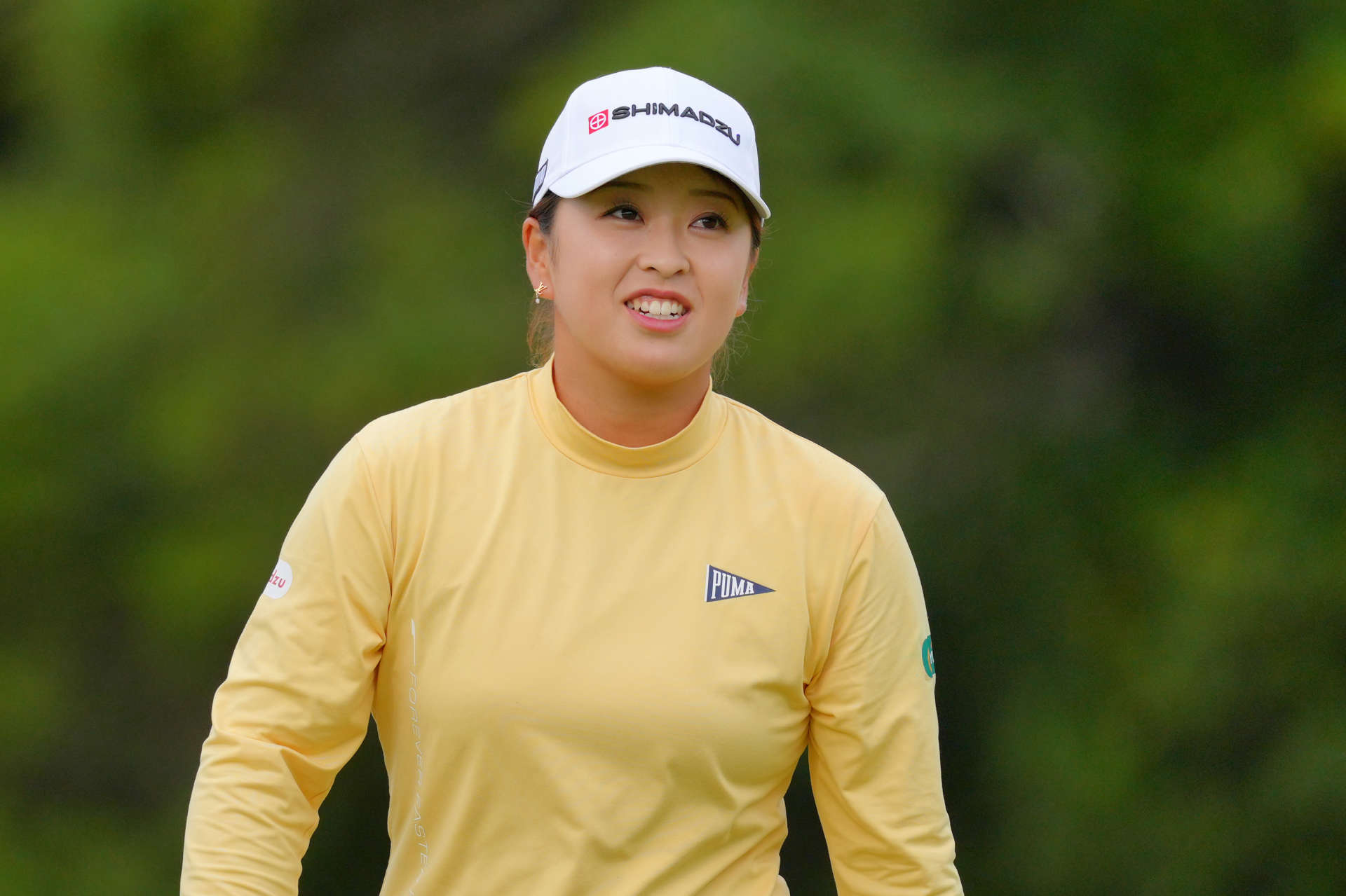 OTSU, JAPAN - OCTOBER 31: Mao Saigo of Japan smiles after holing out with the birdie on the 18th green during the first round of the TOTO Japan Classic 2024 at Seta Golf Course on October 31, 2024 in Otsu, Shiga, Japan. (Photo by Yoshimasa Nakano/Getty Images)