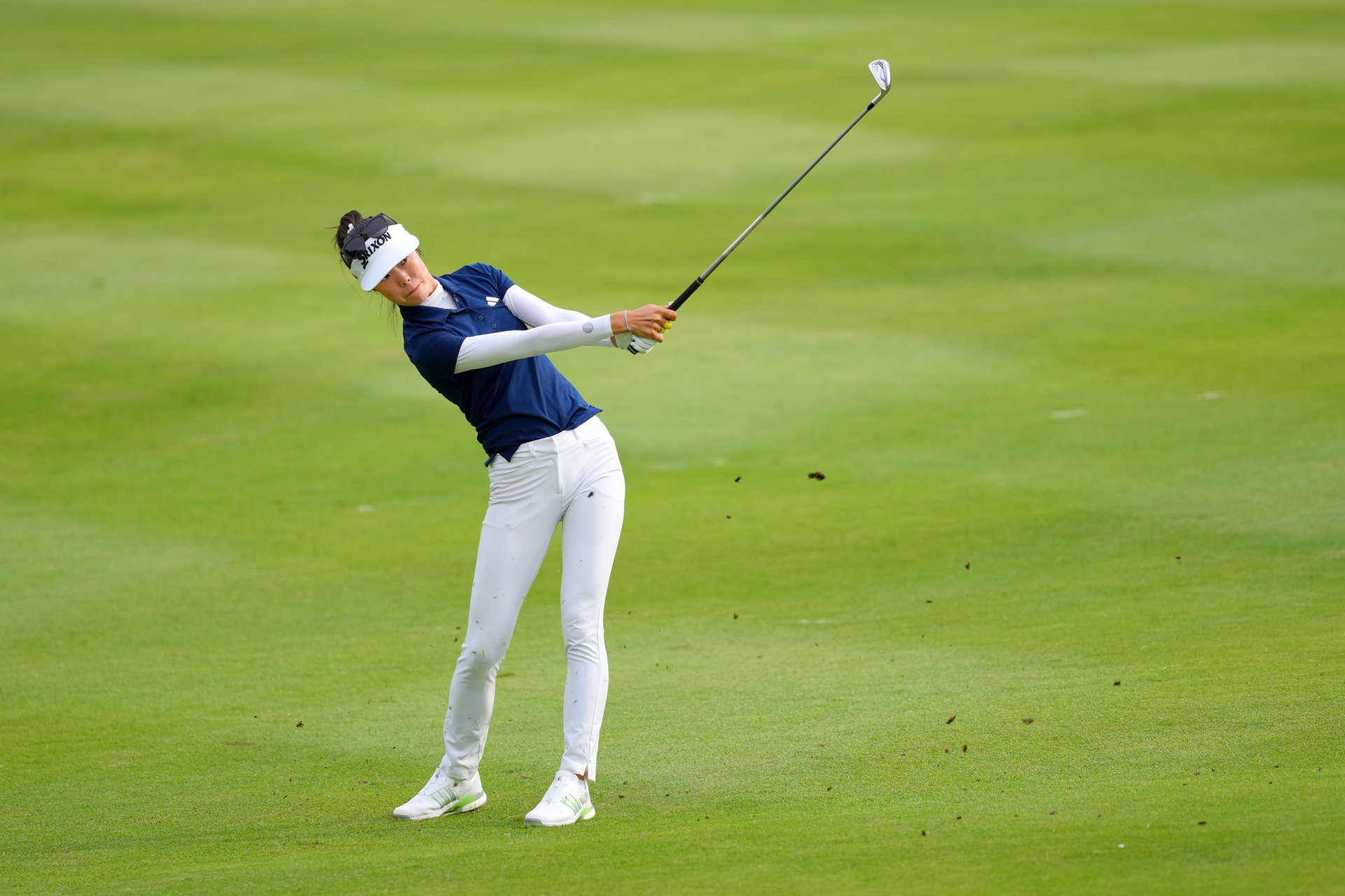 OTSU, JAPAN - OCTOBER 31: Grace Kim of Australia hits her second shot on the 7th hole during the first round of the TOTO Japan Classic 2024 at Seta Golf Course on October 31, 2024 in Otsu, Shiga, Japan. (Photo by Yoshimasa Nakano/Getty Images)
