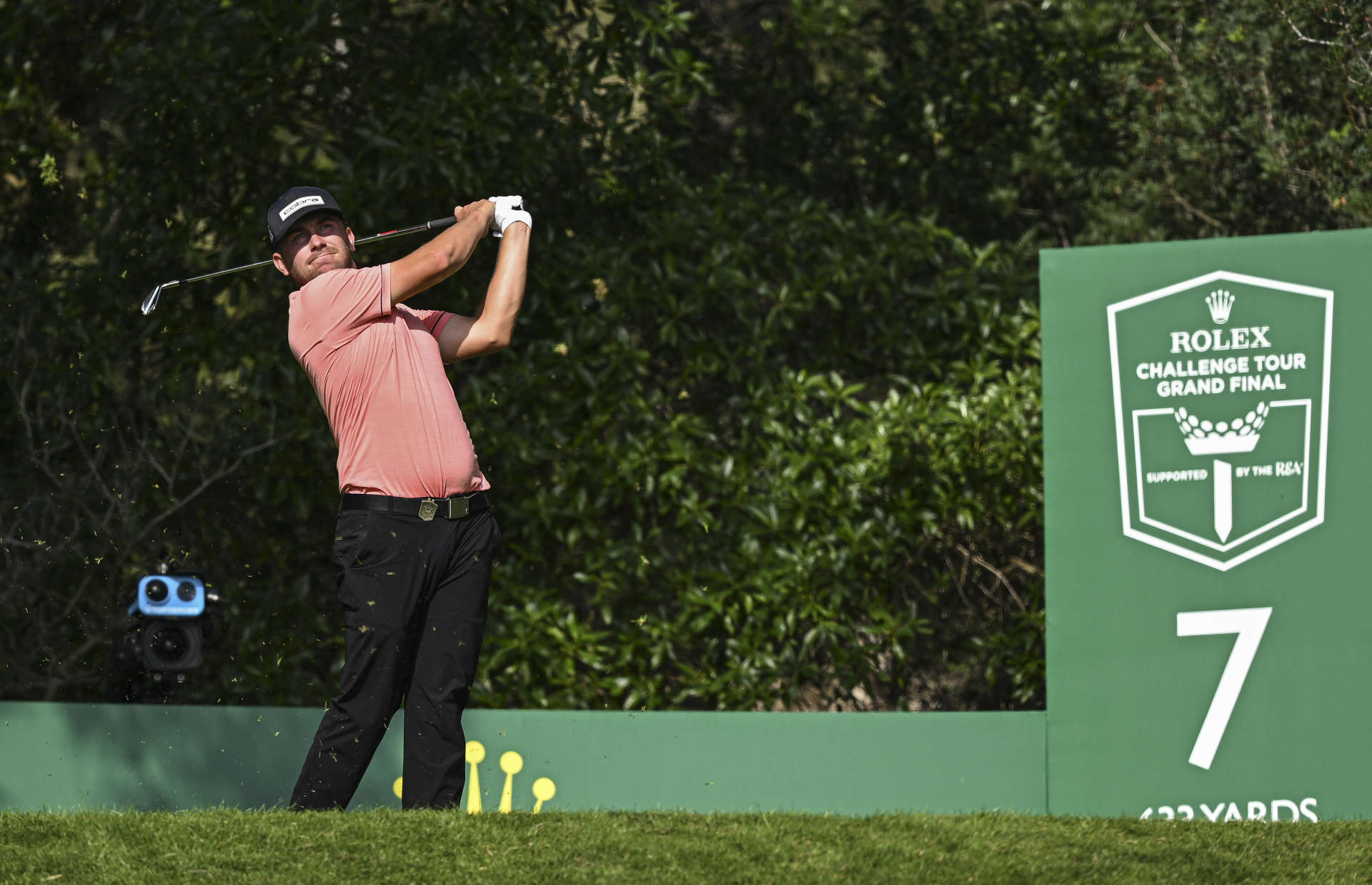 ALCUDIA, SPAIN - NOVEMBER 3: Oliver Lindell of Finland plays his tee shot on the 7th hole on day four of the Rolex Challenge Tour Grand Final supported by the R&A 2024 at Club de Golf Alcanada on November 3, 2024 in Port d'Alcudia, Spain. (Photo by Octavio Passos/Getty Images)