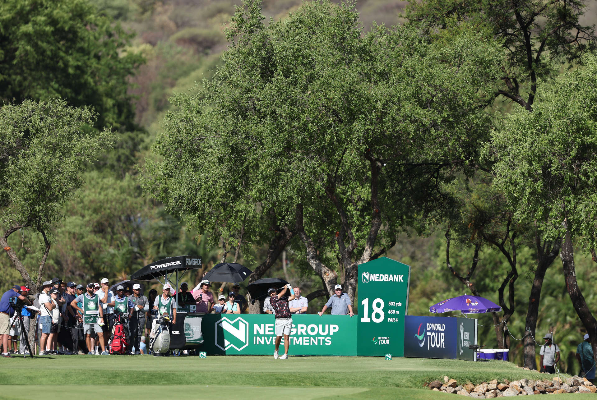 SUN CITY, SOUTH AFRICA - DECEMBER 06: Romain Langasque of France tees off on the 18th hole on Day Two of the Nedbank Golf Challenge 2025 at Gary Player CC on December 06, 2024 in Sun City, South Africa. (Photo by Warren Little/Getty Images)