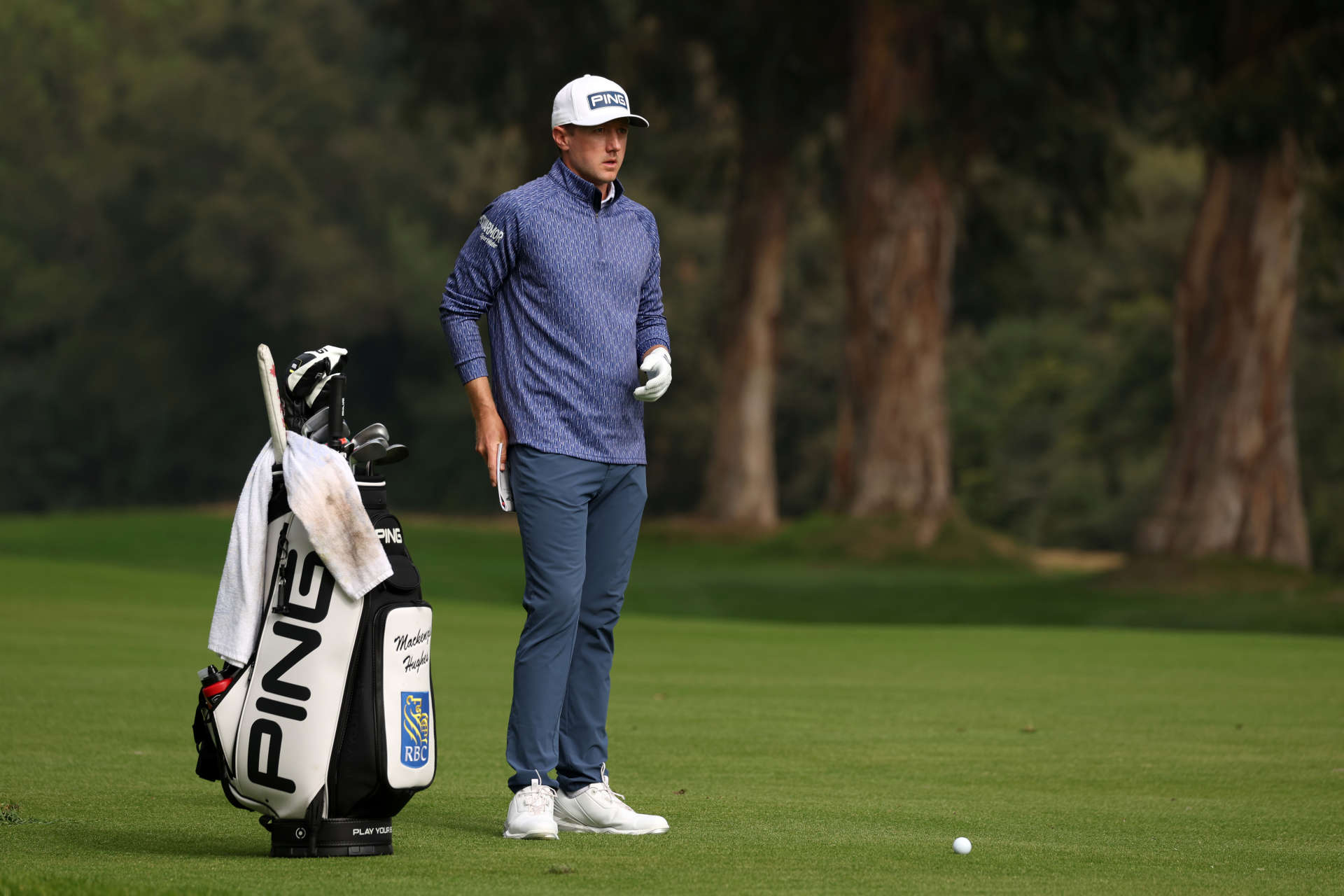 PACIFIC PALISADES, CALIFORNIA - FEBRUARY 17: Mackenzie Hughes of Canada prepares to play a shot on the 13th hole during the third round of The Genesis Invitational at Riviera Country Club on February 17, 2024 in Pacific Palisades, California. (Photo by Harry How/Getty Images)