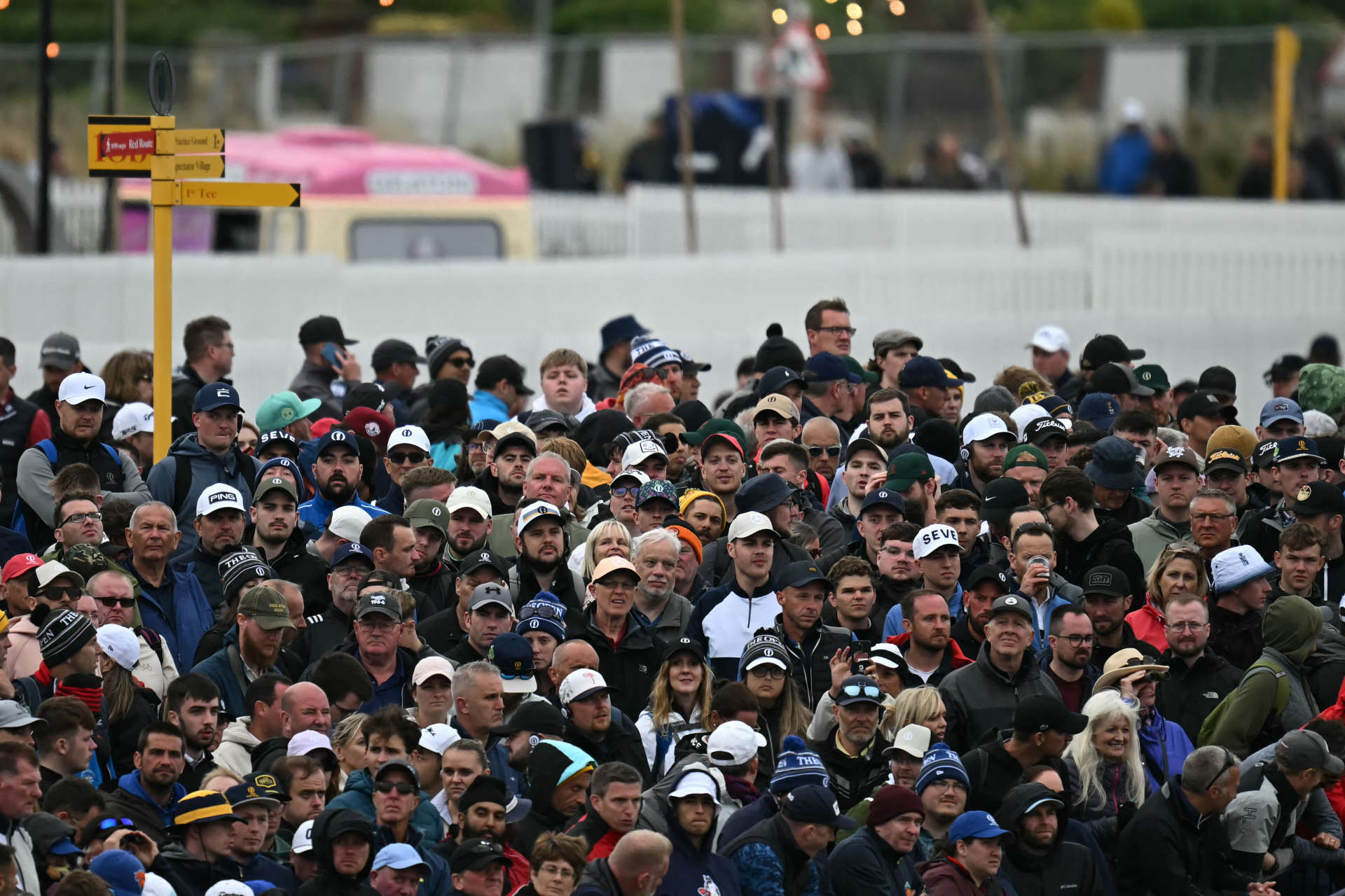 Crowds build around the 18th green as the leading players complete their rounds on day four of the 152nd British Open Golf Championship at Royal Troon on the south west coast of Scotland on July 21, 2024. (Photo by Paul ELLIS / AFP) / RESTRICTED TO EDITORIAL USE (Photo by PAUL ELLIS/AFP via Getty Images)
