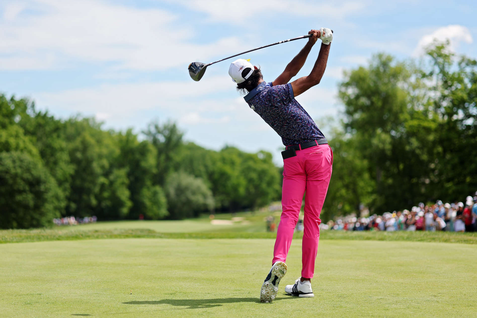 DUBLIN, OHIO - JUNE 09: Akshay Bhatia of the United States plays his shot from the first tee during the final round of the Memorial Tournament presented by Workday at Muirfield Village Golf Club on June 09, 2024 in Dublin, Ohio. (Photo by Michael Reaves/Getty Images)