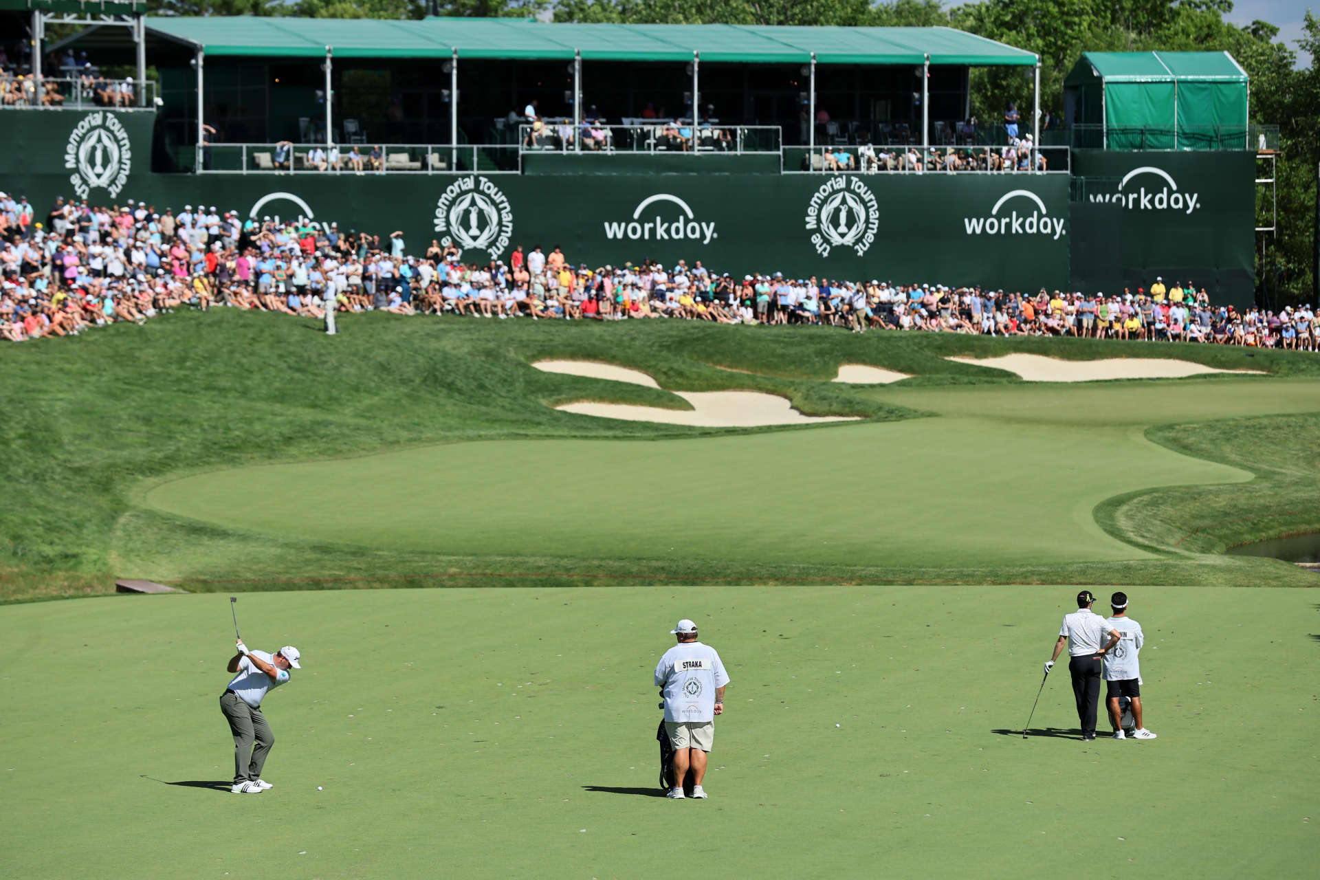 DUBLIN, OHIO - JUNE 09: Sepp Straka of Austria plays his shot on the 14th hole during the final round of the Memorial Tournament presented by Workday at Muirfield Village Golf Club on June 09, 2024 in Dublin, Ohio. (Photo by Andy Lyons/Getty Images)