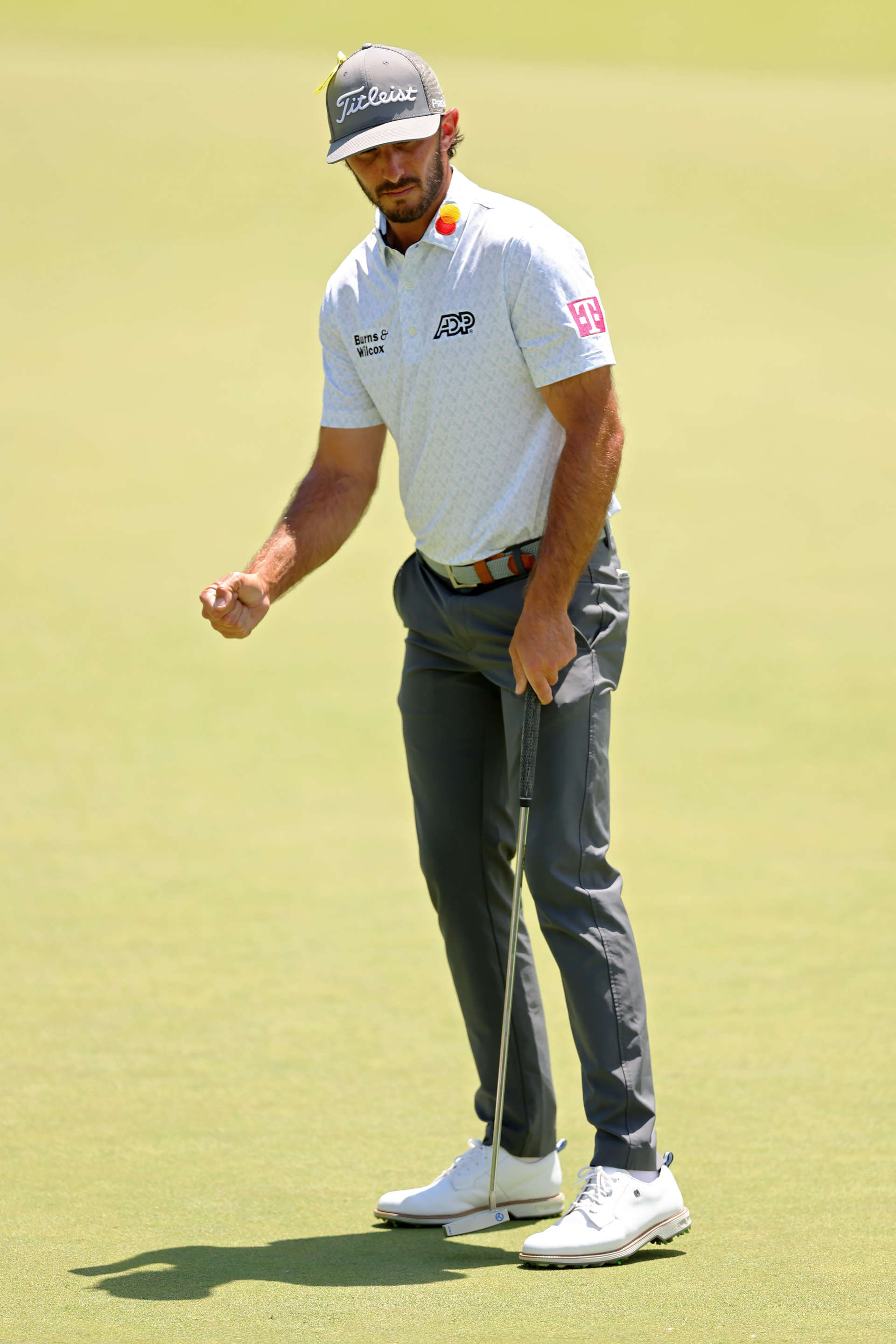 DUBLIN, OHIO - JUNE 09: Max Homa of the United States reacts after missing a putt on the fourth green during the final round of the Memorial Tournament presented by Workday at Muirfield Village Golf Club on June 09, 2024 in Dublin, Ohio. (Photo by Michael Reaves/Getty Images)