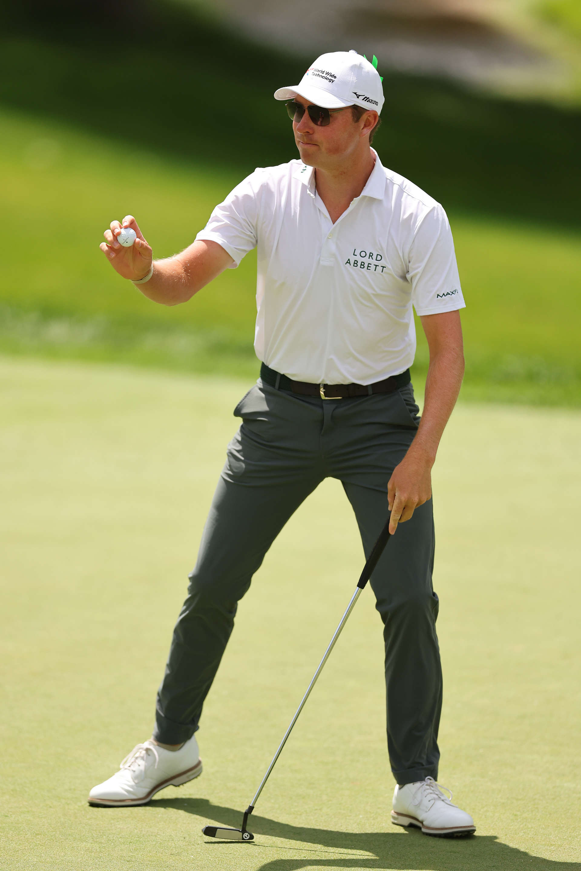 DUBLIN, OHIO - JUNE 07: Ben Griffin of the United States reacts to his putt on the fourth green during the second round of the Memorial Tournament presented by Workday at Muirfield Village Golf Club on June 07, 2024 in Dublin, Ohio. (Photo by Michael Reaves/Getty Images)