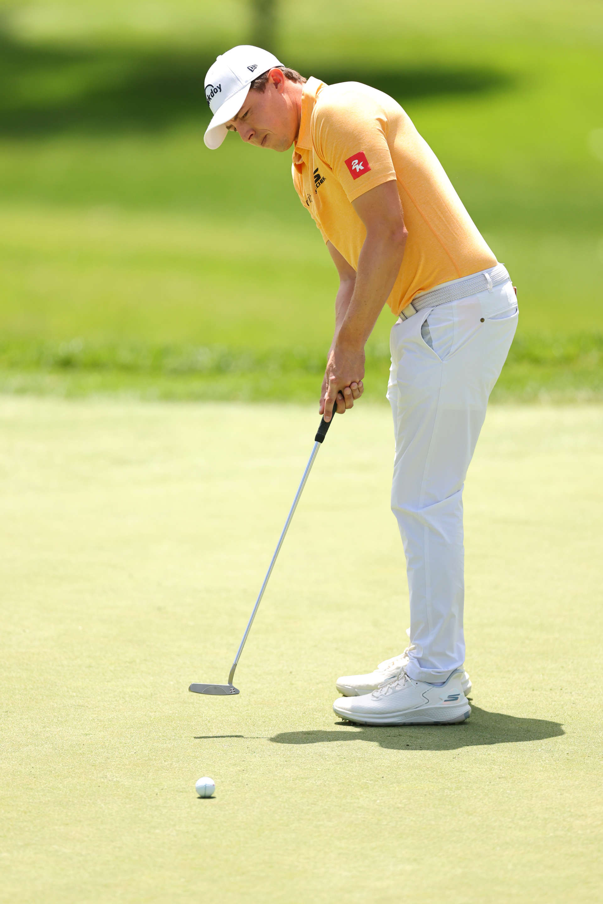 DUBLIN, OHIO - JUNE 07: Matt Fitzpatrick of England putts on the fourth green during the second round of the Memorial Tournament presented by Workday at Muirfield Village Golf Club on June 07, 2024 in Dublin, Ohio. (Photo by Michael Reaves/Getty Images)