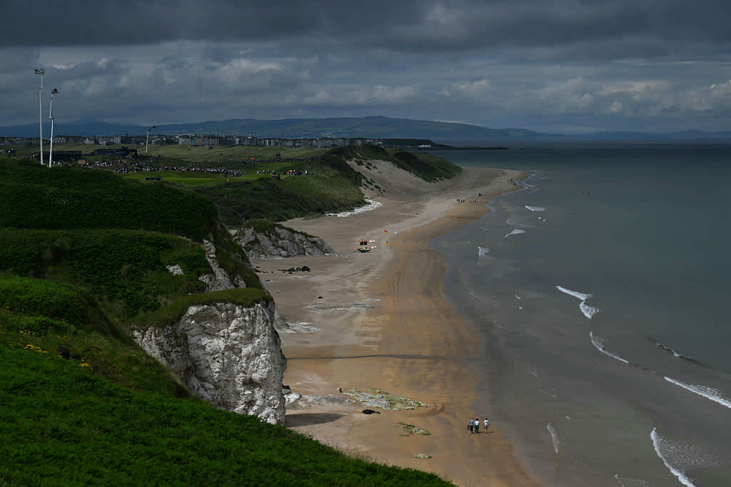 A view of the 6th tee in the sunshine beside the beach on day two of the 153rd Open Championship at Royal Portrush golf club in Northern Ireland on July 18, 2025. (Photo by Glyn KIRK / AFP) / RESTRICTED TO EDITORIAL USE (Photo by GLYN KIRK/AFP via Getty Images)