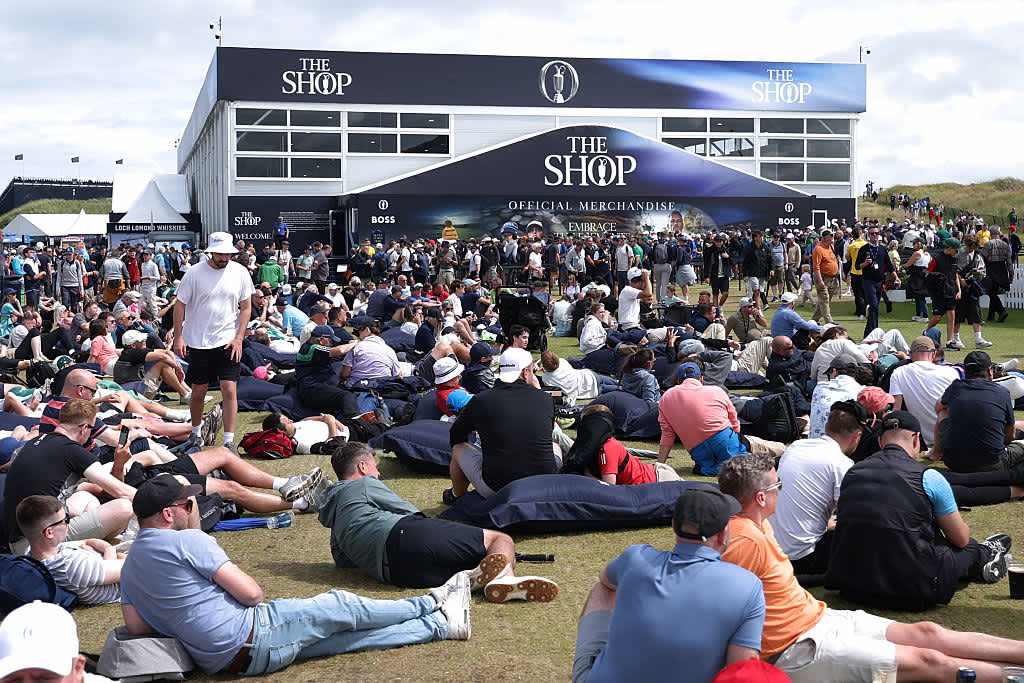 PORTRUSH, NORTHERN IRELAND - JULY 18: Spectators in the fan village during day two of The 153rd Open Championship at Royal Portrush Golf Club on July 18, 2025 in Portrush, Northern Ireland. (Photo by Christian Petersen/Getty Images)