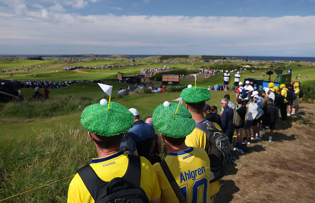PORTRUSH, NORTHERN IRELAND - JULY 19: Fans of Sweden look on during Day Three of The 153rd Open Championship at Royal Portrush Golf Club on July 19, 2025 in Portrush, Northern Ireland. (Photo by Warren Little/Getty Images)