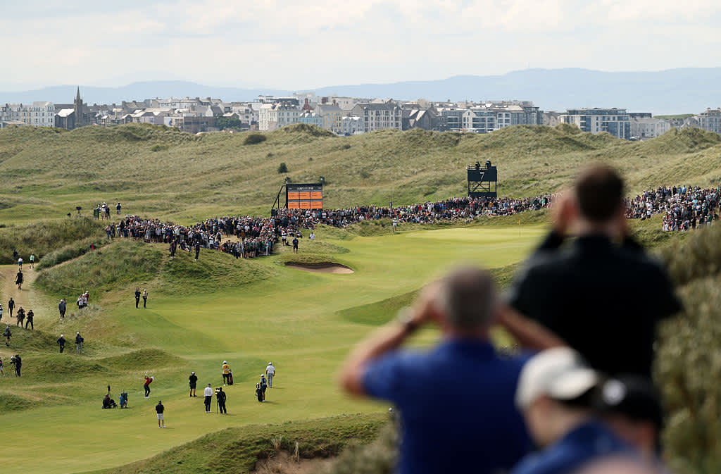 PORTRUSH, NORTHERN IRELAND - JULY 19: General view as Rory McIlroy of Northern Ireland plays his second shot on the seventh hole during Day Three of The 153rd Open Championship at Royal Portrush Golf Club on July 19, 2025 in Portrush, Northern Ireland. (Photo by Richard Heathcote/Getty Images)