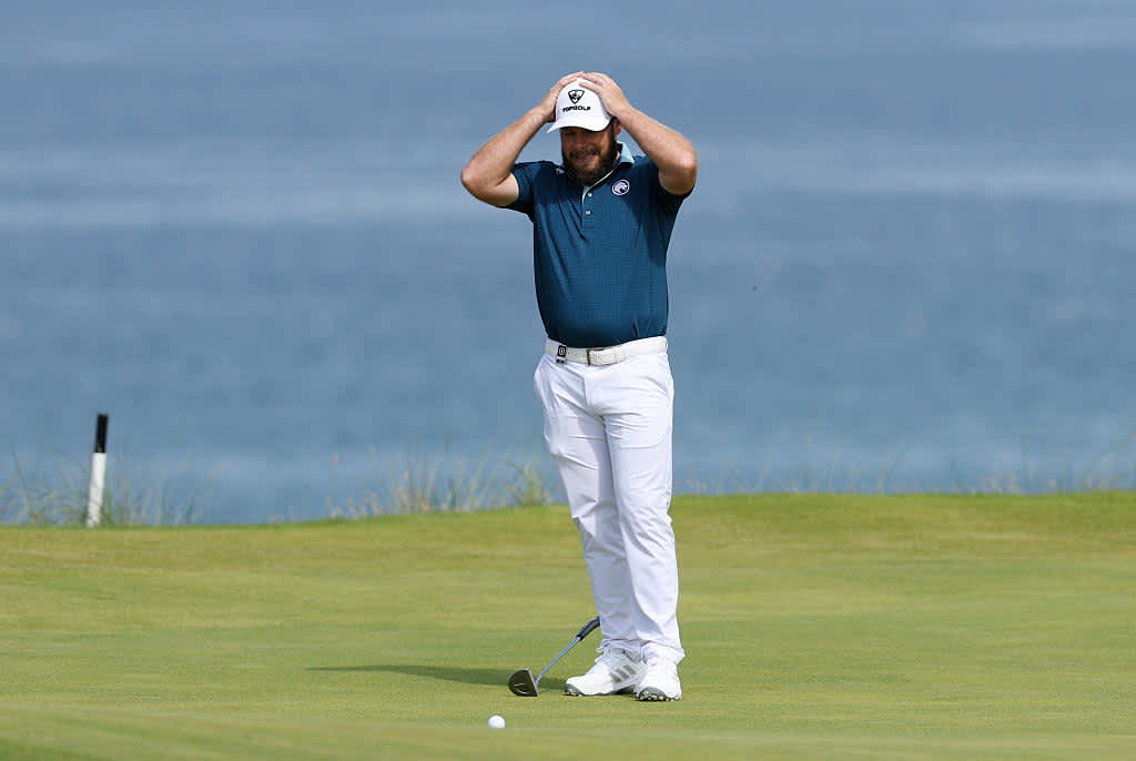 PORTRUSH, NORTHERN IRELAND - JULY 20: Tyrrell Hatton of England reacts to a missed putt on the fifth green during day four of The 153rd Open Championship at Royal Portrush Golf Club on July 20, 2025 in Portrush, Northern Ireland. (Photo by Richard Heathcote/Getty Images)