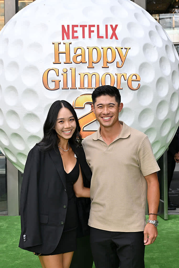 NEW YORK, NEW YORK - JULY 21: (L-R) Kat Zhu and Collin Morikawa attend the Happy Gilmore 2 World Premiere at Jazz at Lincoln Center on July 21, 2025 in New York City. (Photo by Roy Rochlin/Getty Images for Netflix)
