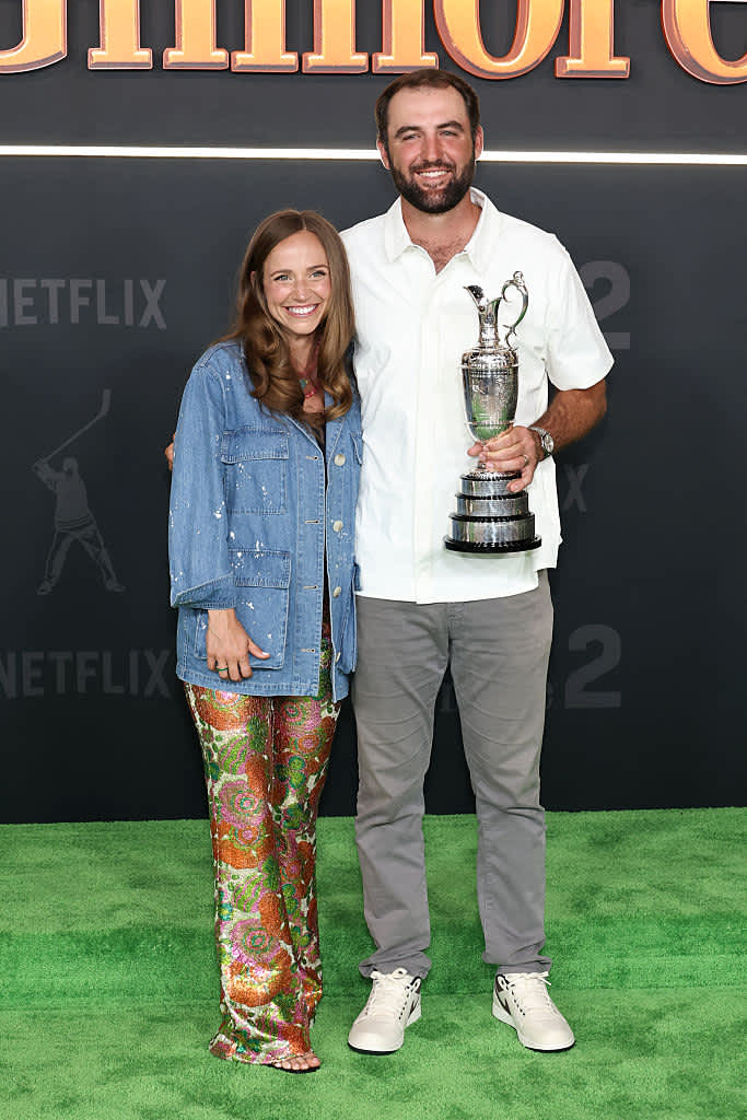NEW YORK, NEW YORK - JULY 21: (L-R) Meredith Scudder and Scottie Scheffler attend Netflix's "Happy Gilmore 2" New York Premiere at Jazz at Lincoln Center on July 21, 2025 in New York City. (Photo by Jamie McCarthy/Getty Images)
