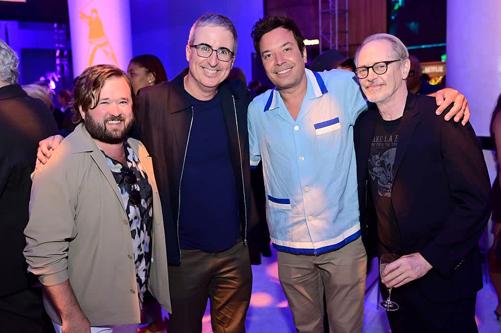 NEW YORK, NEW YORK - JULY 21: (L-R) Haley Joel Osment, John Oliver, Jimmy Fallon and Steve Buscemi attend the Happy Gilmore 2 World Premiere at Jazz at Lincoln Center on July 21, 2025 in New York City. (Photo by Roy Rochlin/Getty Images for Netflix)