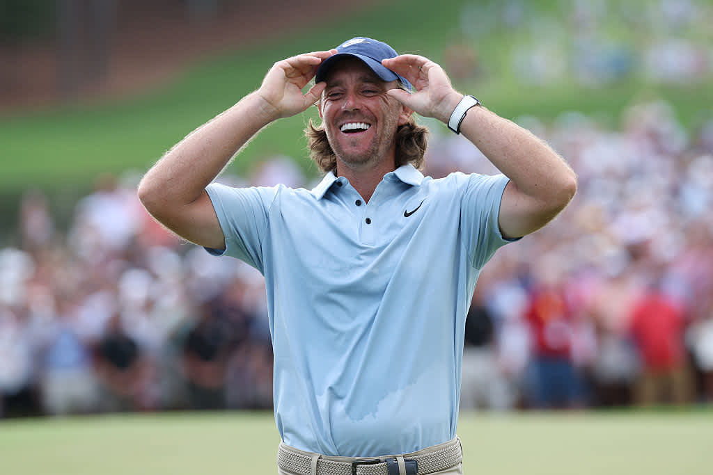 ATLANTA, GEORGIA - AUGUST 24: Tommy Fleetwood of England celebrates on the 18th green after winning the final round of the TOUR Championship 2025 at East Lake Golf Club on August 24, 2025 in Atlanta, Georgia. (Photo by Kevin C. Cox/Getty Images)