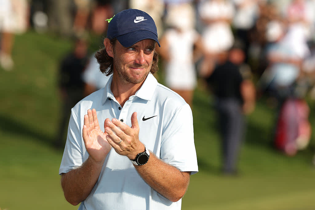 ATLANTA, GEORGIA - AUGUST 24: Tommy Fleetwood of England reacts after winning the final round of the TOUR Championship 2025 at East Lake Golf Club on August 24, 2025 in Atlanta, Georgia. (Photo by Kevin C. Cox/Getty Images)