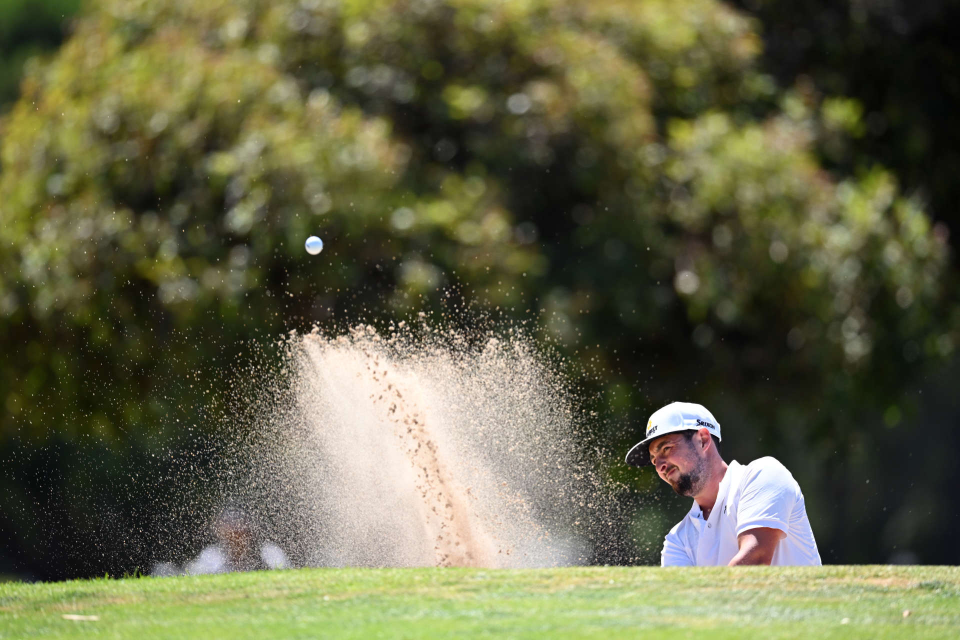 CAPE TOWN, SOUTH AFRICA - FEBRUARY 10: Alfie Plant of England plays a bunker shot on the thirteenth hole during day three of the Bain's Whisky Cape Town Open at Royal Cape Golf Club on February 10, 2024 in Cape Town, South Africa. (Photo by Johan Rynners/Getty Images)