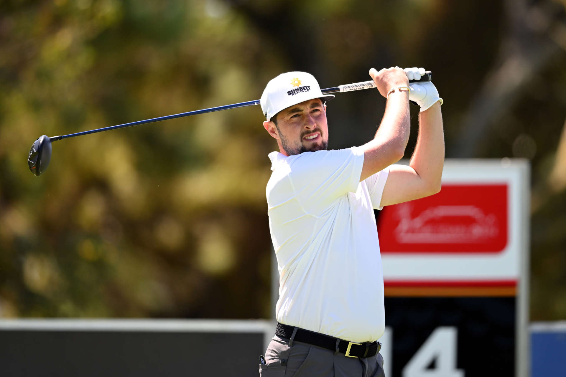 CAPE TOWN, SOUTH AFRICA - FEBRUARY 10: Alfie Plant of England plays his shot from the fourteenth tee during day three of the Bain's Whisky Cape Town Open at Royal Cape Golf Club on February 10, 2024 in Cape Town, South Africa. (Photo by Johan Rynners/Getty Images)
