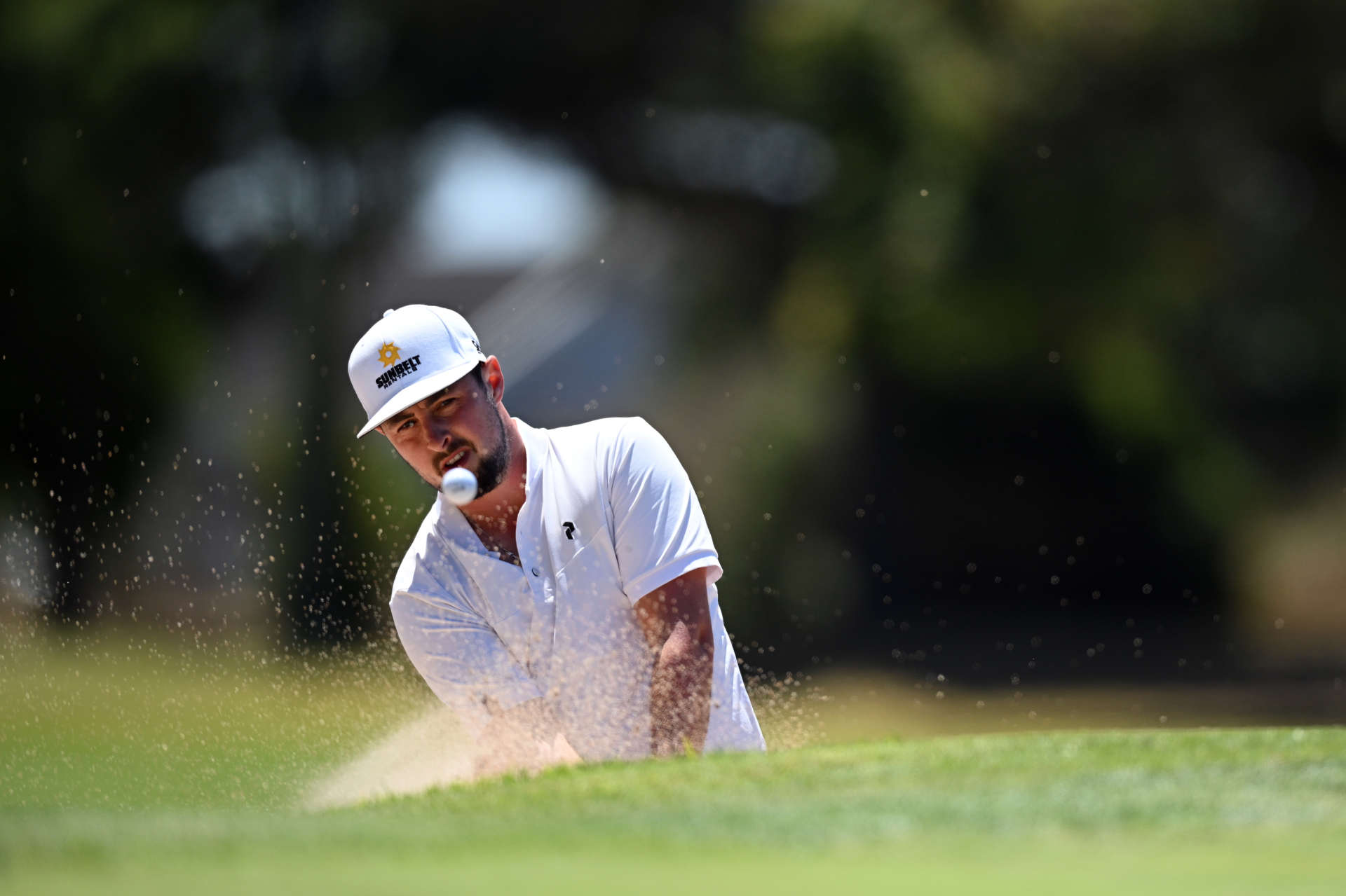 CAPE TOWN, SOUTH AFRICA - FEBRUARY 10: Alfie Plant of England plays a bunker shot on the fifth hole during day three of the Bain's Whisky Cape Town Open at Royal Cape Golf Club on February 10, 2024 in Cape Town, South Africa. (Photo by Johan Rynners/Getty Images)