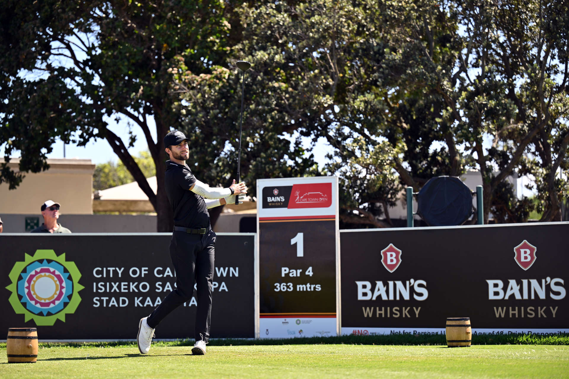 CAPE TOWN, SOUTH AFRICA - FEBRUARY 10: Bradley Bowden of England plays his shot from the first tee during day three of the Bain's Whisky Cape Town Open at Royal Cape Golf Club on February 10, 2024 in Cape Town, South Africa. (Photo by Johan Rynners/Getty Images)