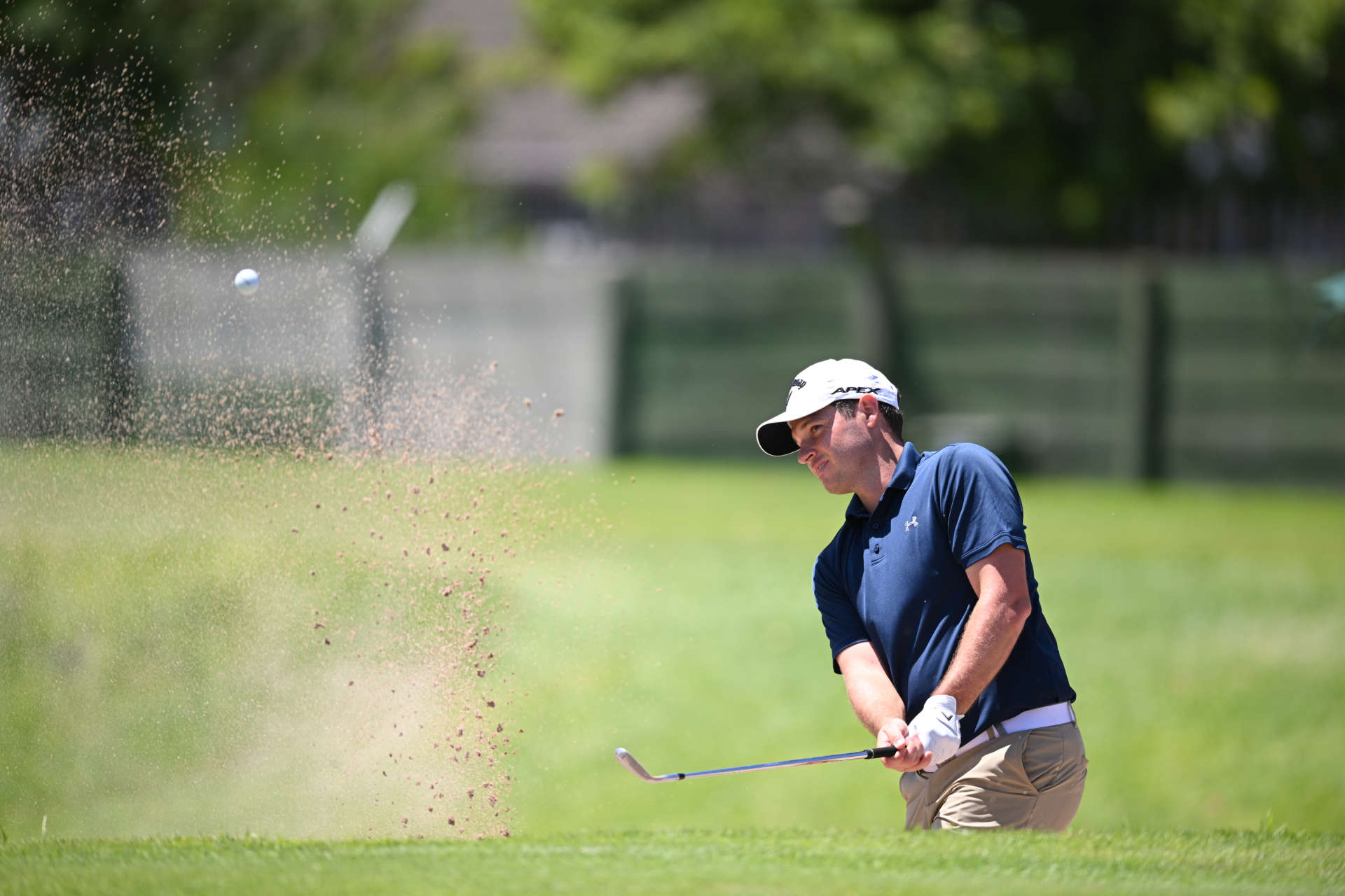 CAPE TOWN, SOUTH AFRICA - FEBRUARY 10: Sam Hutsby of England plays a bunker shot on the fifth hole during day three of the Bain's Whisky Cape Town Open at Royal Cape Golf Club on February 10, 2024 in Cape Town, South Africa. (Photo by Johan Rynners/Getty Images)