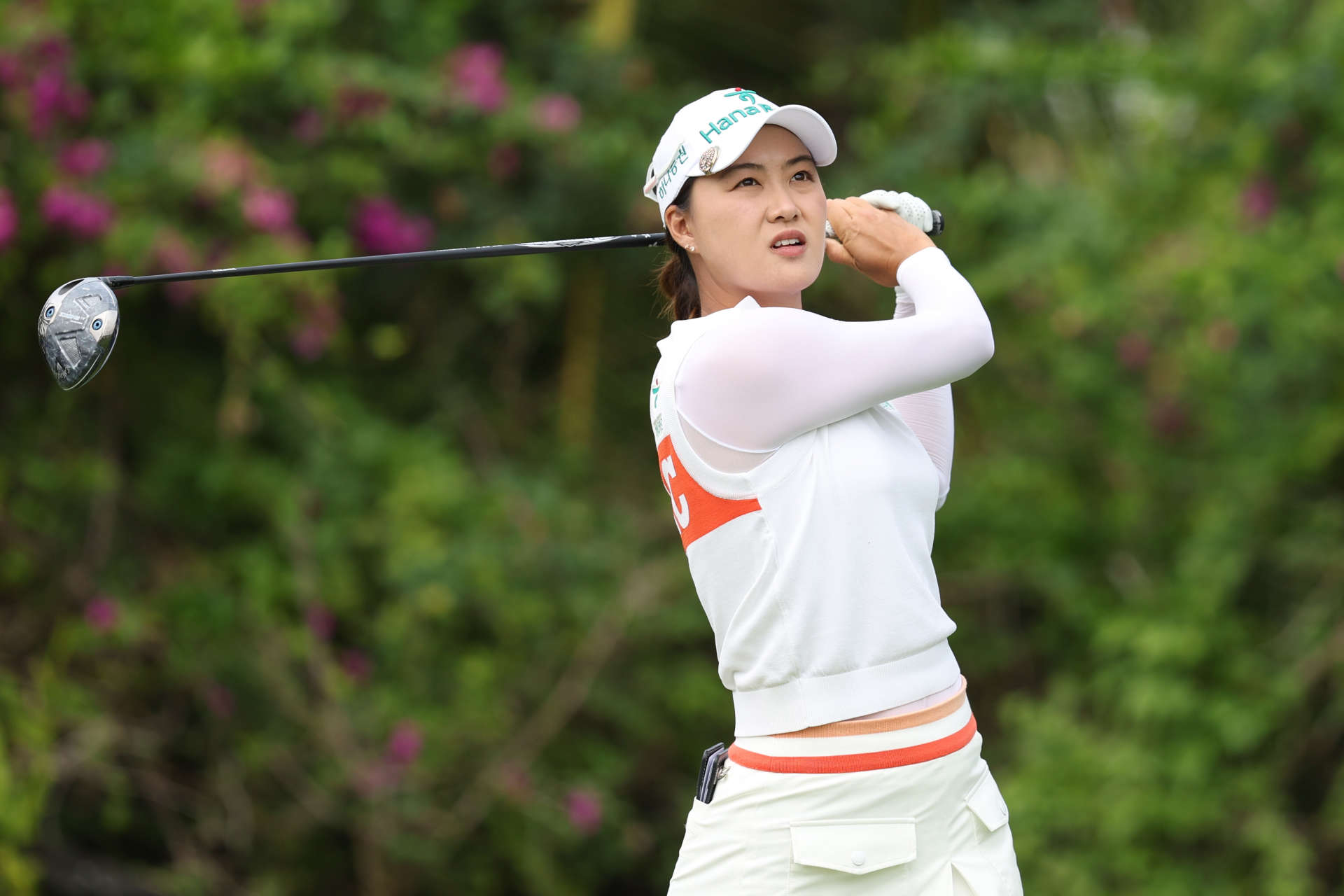 HAINAN ISLAND, CHINA - MARCH 09: Minjee Lee of Australia hits a tee shot on 14th hole during the third round of the Blue Bay LPGA at Jian Lake Blue Bay Golf Course on March 09, 2024 in Hainan Island, Hainan. (Photo by Zhizhao Wu/Getty Images)