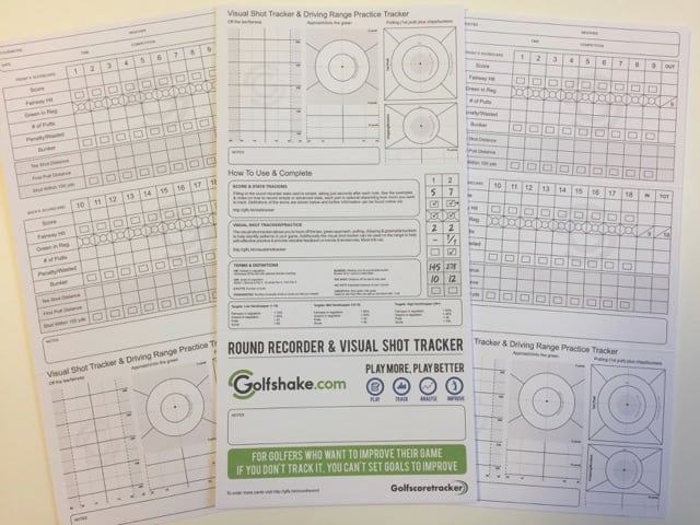 Golfshake score & stat tracker cards plus visual shot tracking and practice aid