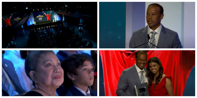 Tiger Woods Makes Emotional Speech at Hall of Fame Ceremony