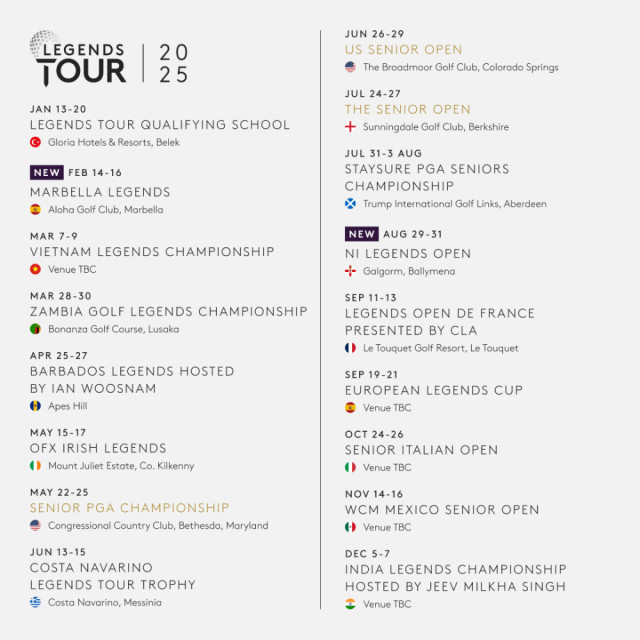 Legends Tour 2025 Schedule